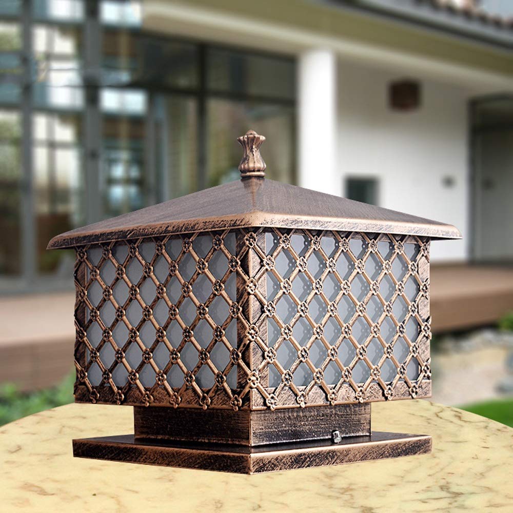 QUSYZD Retro Post Light Villa Landscape Garden Courtyard Lamp E27 Outside Door Pillar Lamp Weatherproof IP56 Decorative Pillar Table Light for Patio Deck Yard Garden,