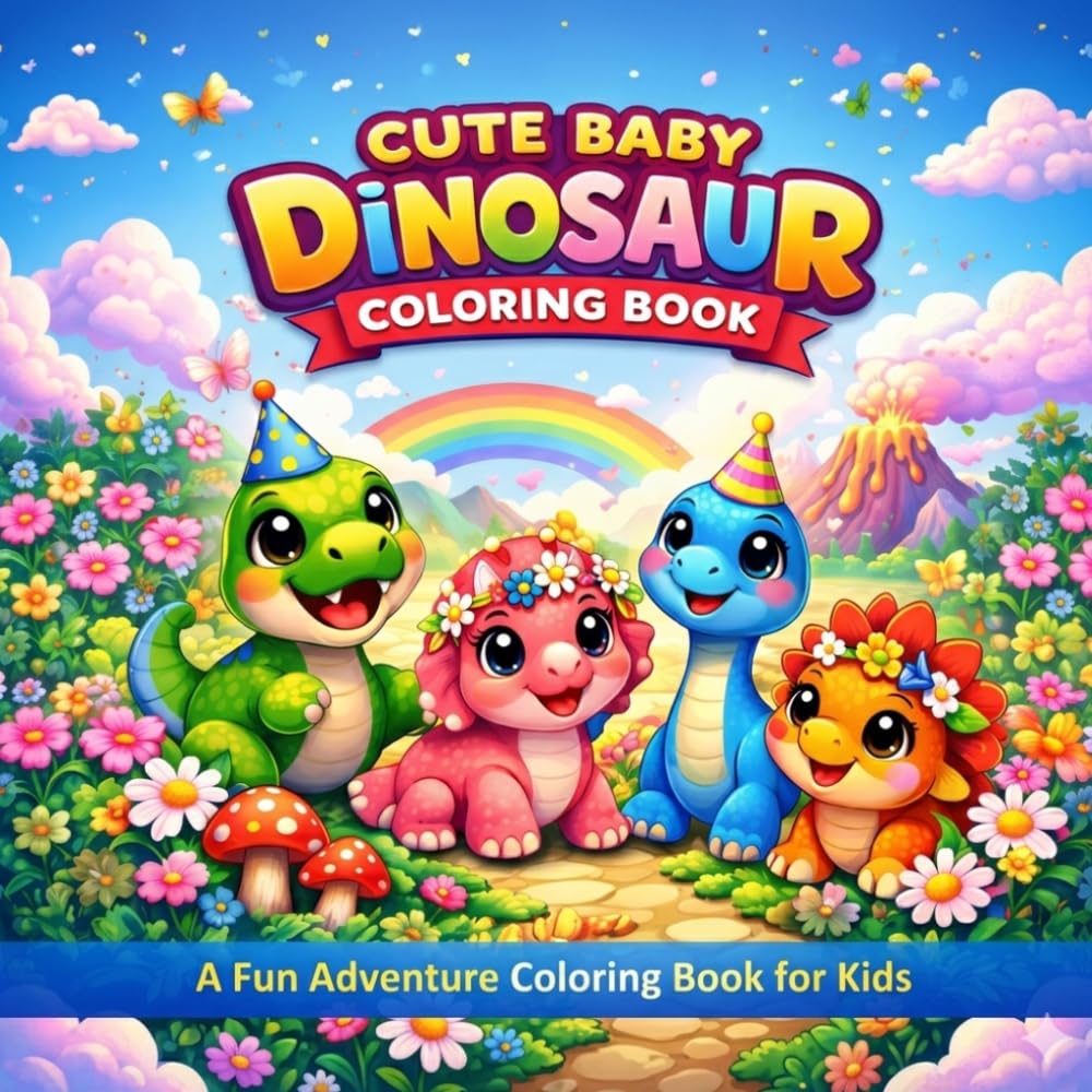 Cute Baby Dinosaur coloring Book: A Fun Adventure Coloring Book for kids and Adorable Dinosaur Coloring Pages for Kids Ages 3-8 | Fun Easy Dinosaurs, ... Cute and Adorable Baby coloring Book Library)