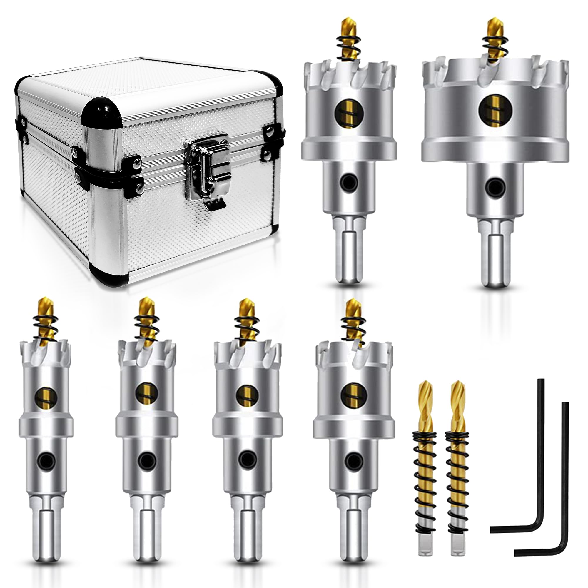 ASNOMY 8PCS TCT Hole Saw Kit for Hard Metal, 3/4"-2" Inch Tungsten Carbide Tipped Hole Saw Set, Heavy Duty Hole Cutter for Metal, Stainless Steel, Iron, Wood, Plastic