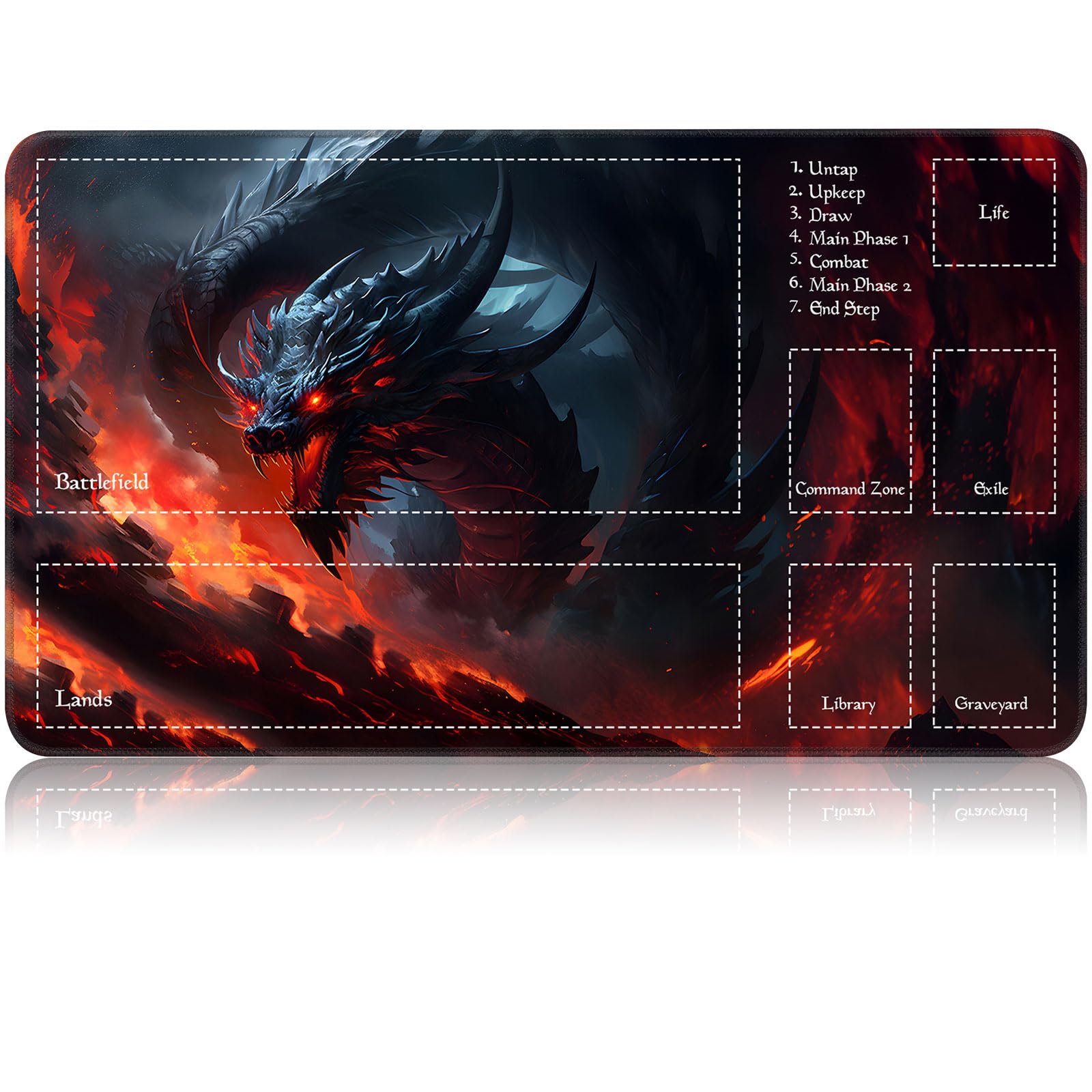 for MTG Game Playmat, for Magic TCG Rubber Play mat,Tabletop Card Playmats with Smooth Surface,Trading Card Inked Game Mat with Zones,Battle Game,Fire Dragon