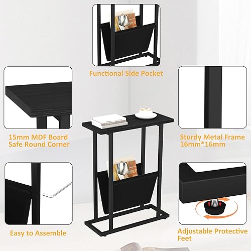Miniatura 6 de Yusong Mesa auxiliar estrecha para espacios pequeños, mesa auxiliar pequeña con soporte para revistas, mesa delgada delgada y delgada para sala de