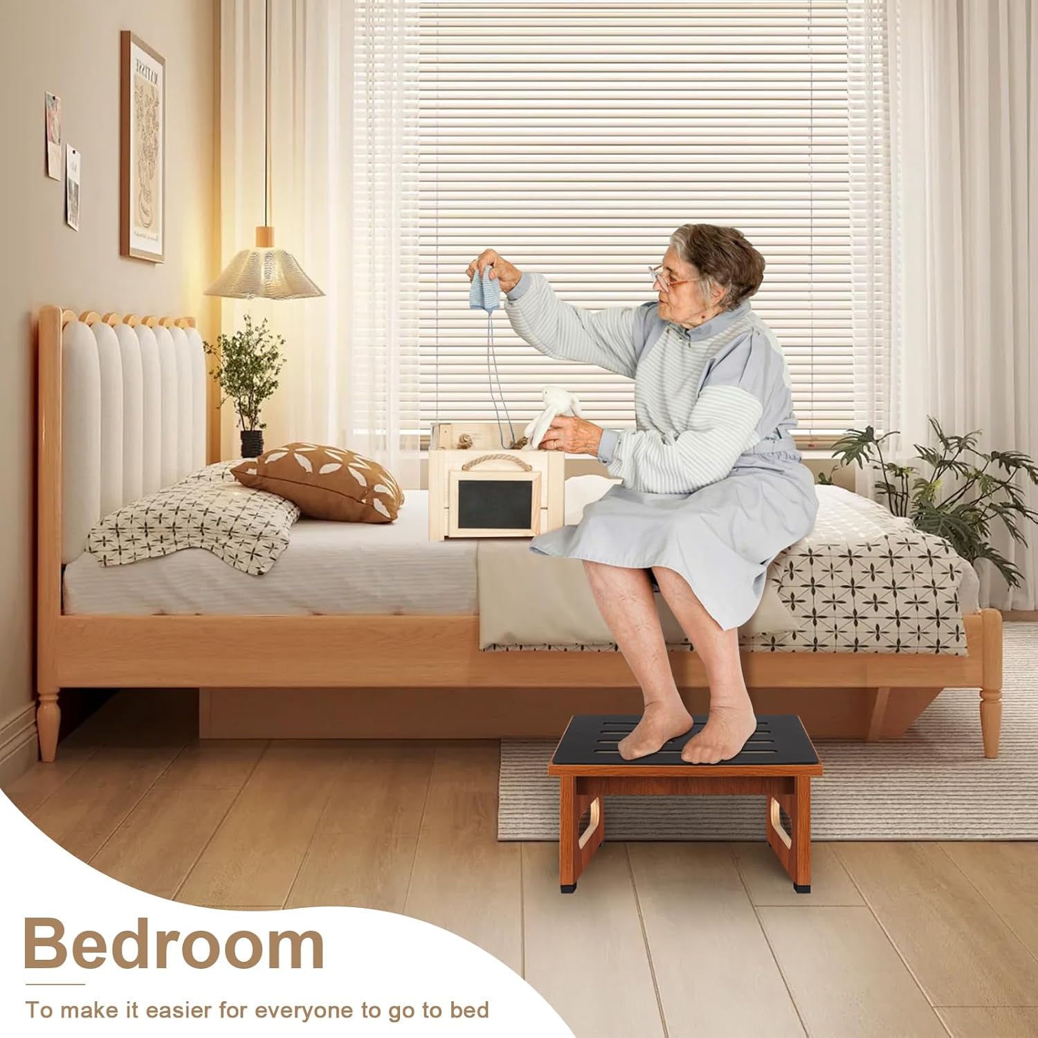 Step Stool, Bed Steps for High Beds for Adults with Non-Slip Rubber Stepping Surface and Handles, 450 LBS Capacity for Bedroom Kitchen Bathroom, or Bedside, Senior Support (Brown) Brown 8.7 Inches