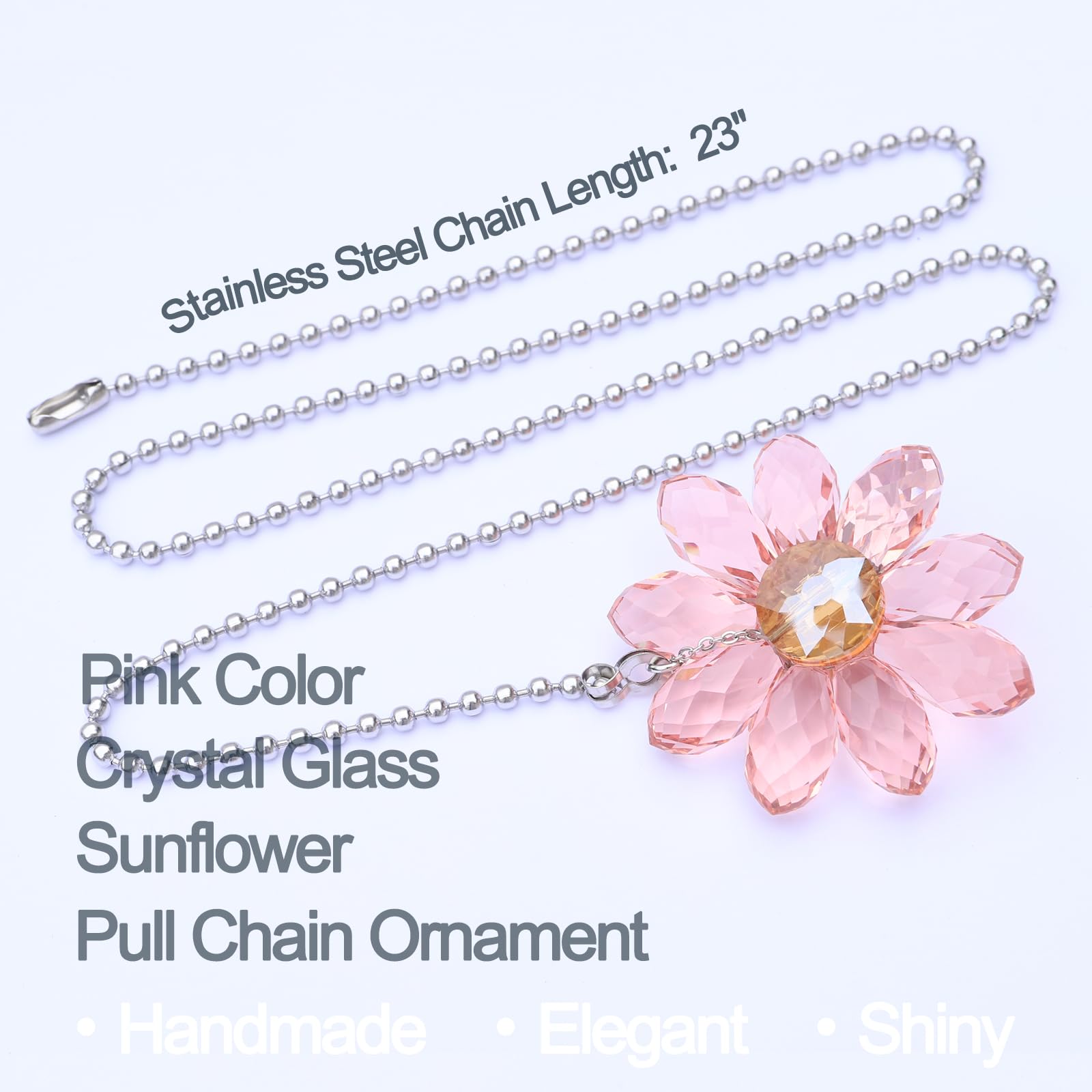 Crystal Ceiling Fan Pull Chains - Pink Flower Pendants -2