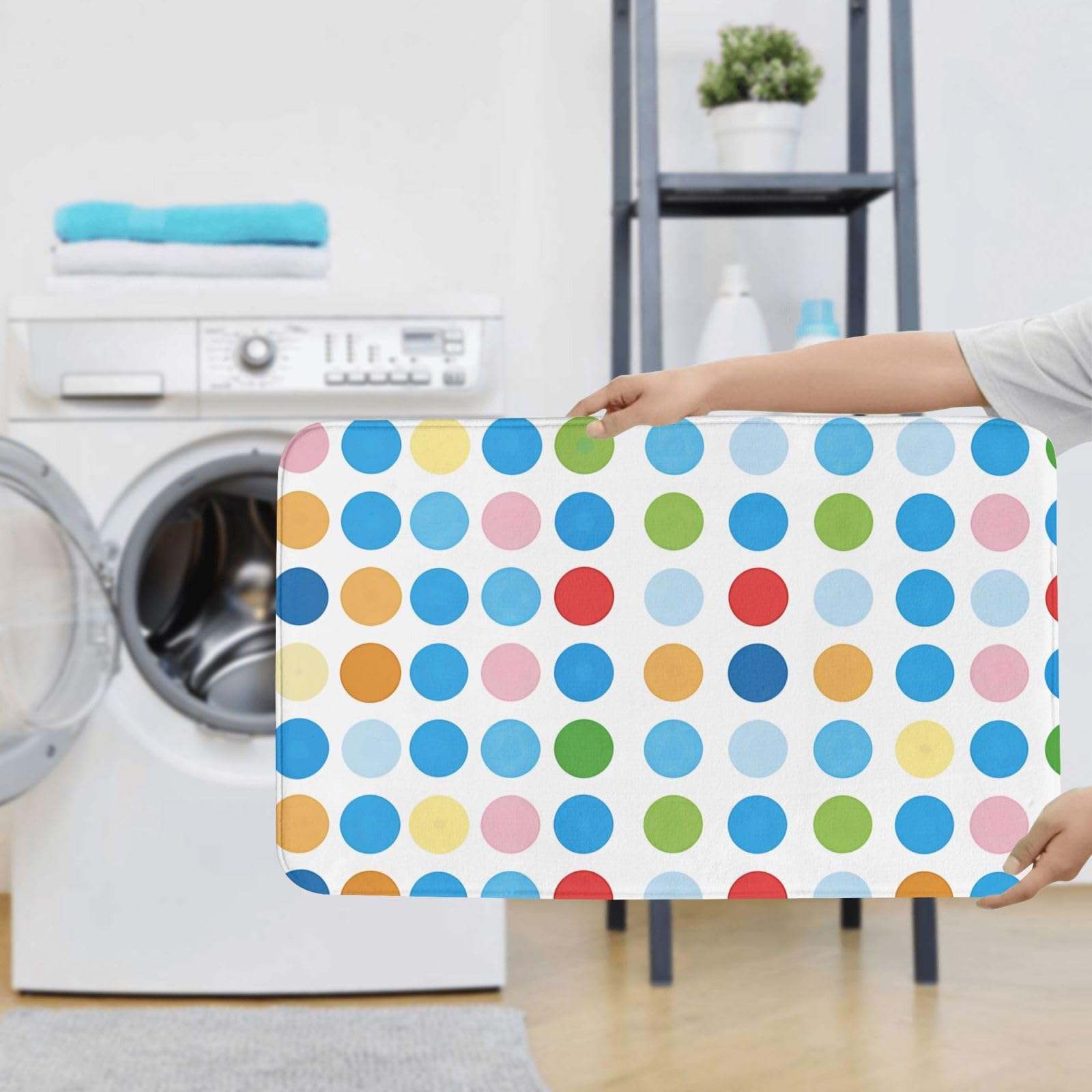 Lot de 3 tapis de bain antidérapants et absorbants en flanelle avec motif à pois bleus