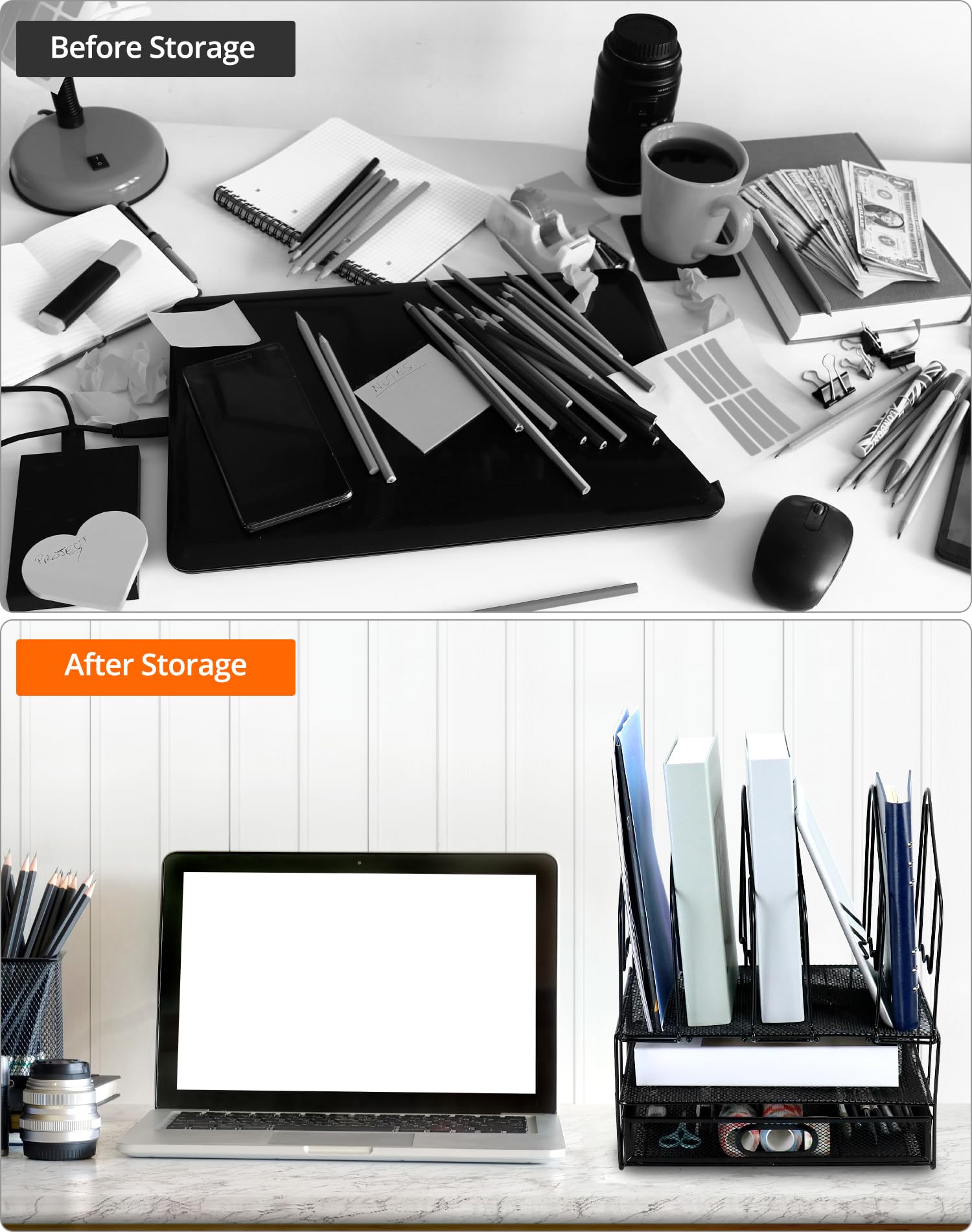 QWORK® Mesh Schreibtisch Organizer, mit schublade und 6 vertikaler ständer, büro Organizer, schwarz