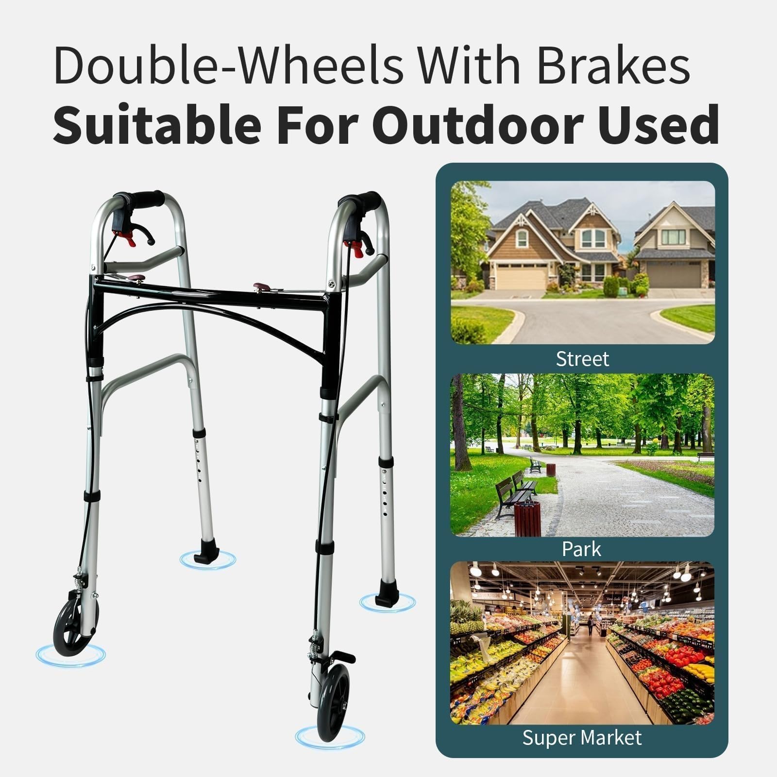 Andador Plegable Portátil Con Ruedas Y Freno De Mano. Ayuda Para Caminar Ligera, Fabricada En Aleación De Aluminio, Para Personas Mayores,Altura Ajustable.