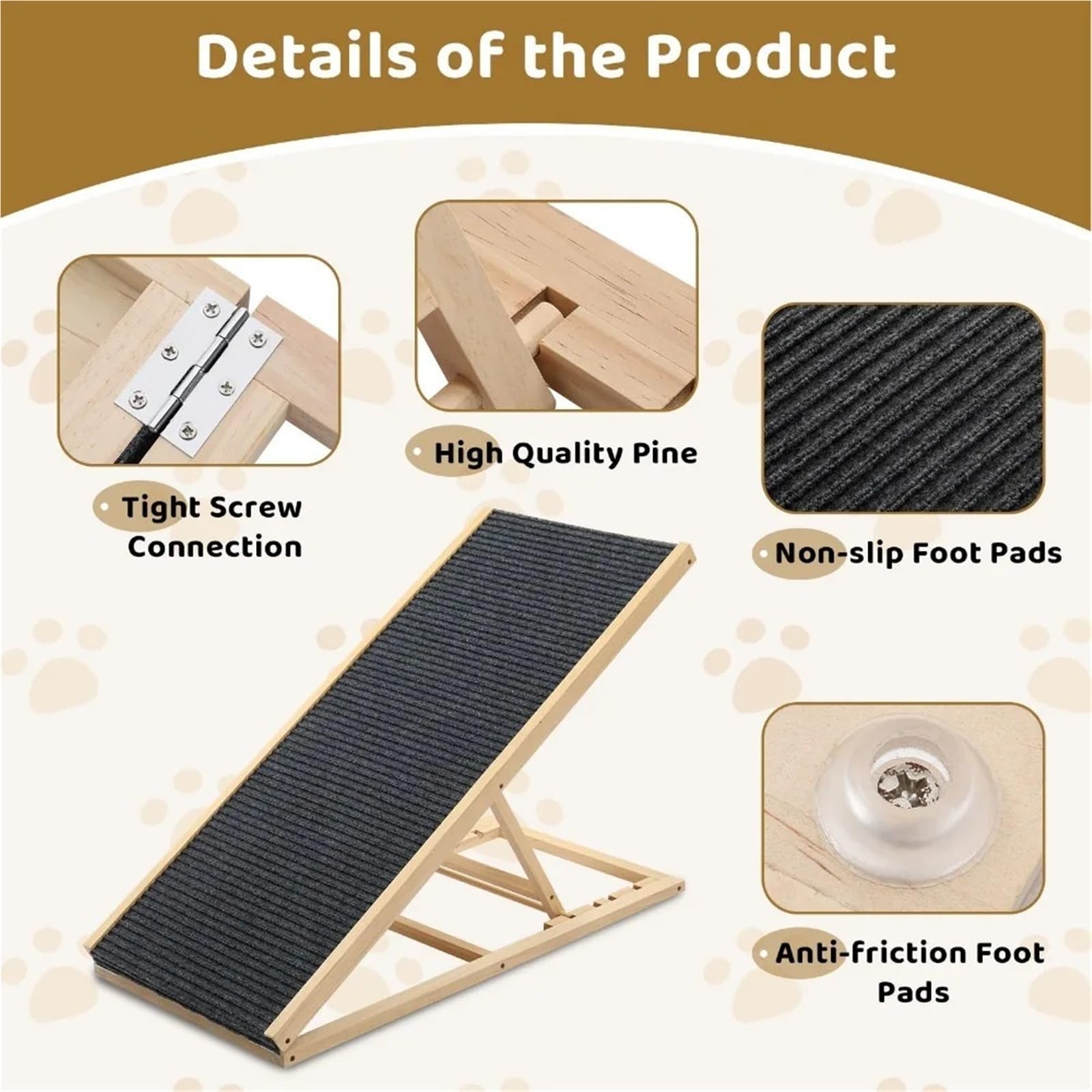 Escaleras Plegables con rampa for Perros con Altura Ajustable, inclinación de 39° for Perros pequeños y Grandes for Subir al sofá Cama, sofá y Coche(70cm)