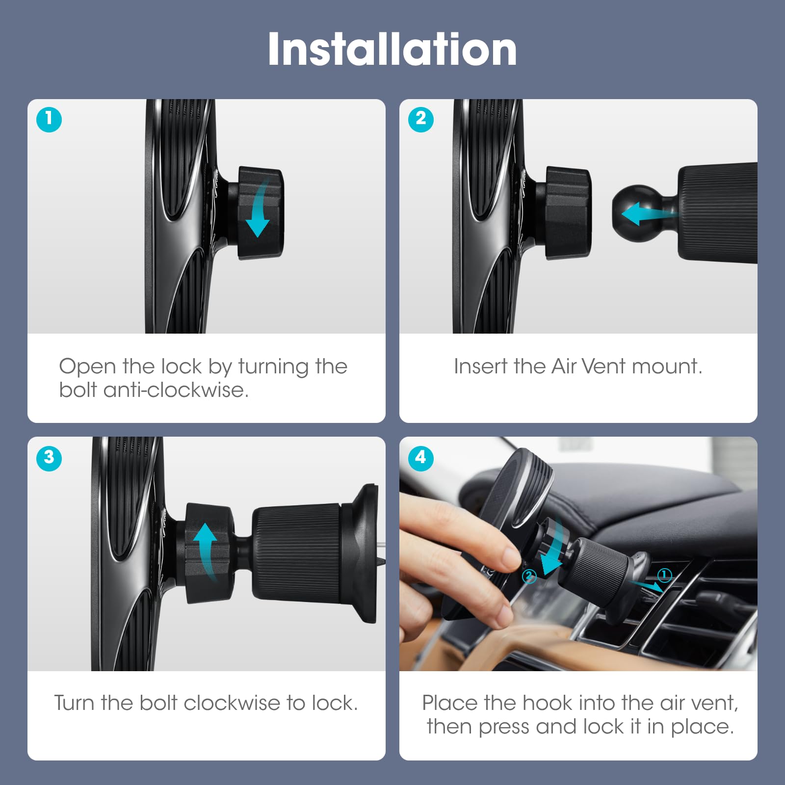 pitaka Per Qi2 MagSafe Car Mount Charger con funzione NFC, rotazione a 360° | Compaitble - Supporto magnetico per telefono da auto, 15 W, con MagSafe e iPhone 17/16/15/14/13 Series, presa d'aria