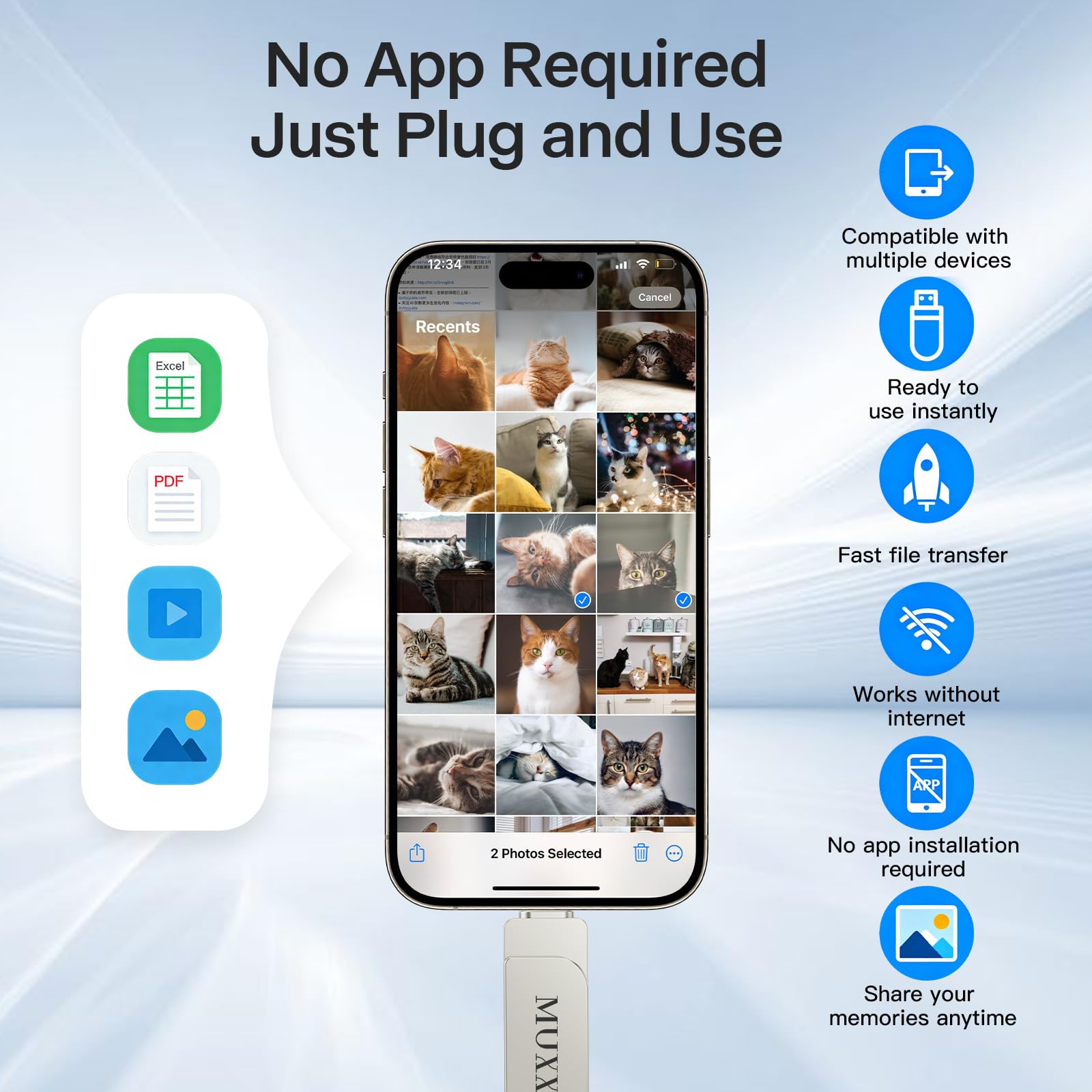 32 Go Cle USB Phone Stockage sans Application, MUXXUE Clé USB Phone Mémoire Externe pour 1Phone/1Pad/ Android et PC Cle USB C Clef pour Stockage Photos, Vidéos, Fichiers - 4