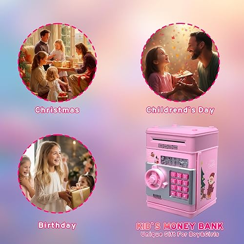 Miniatura 5 de PhilaeEC - Alcancía para niñas, cajero automático electrónico grande con protección por contraseña, caja de ahorro automático de pergamino de papel,
