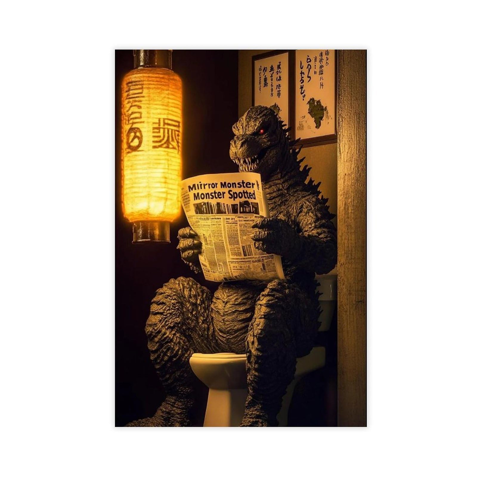 BNCEDJK Godzilla on Toilet Poster Canvas Poster Wall Art Print Picture Paintings 12x18inch(30x45cm)
