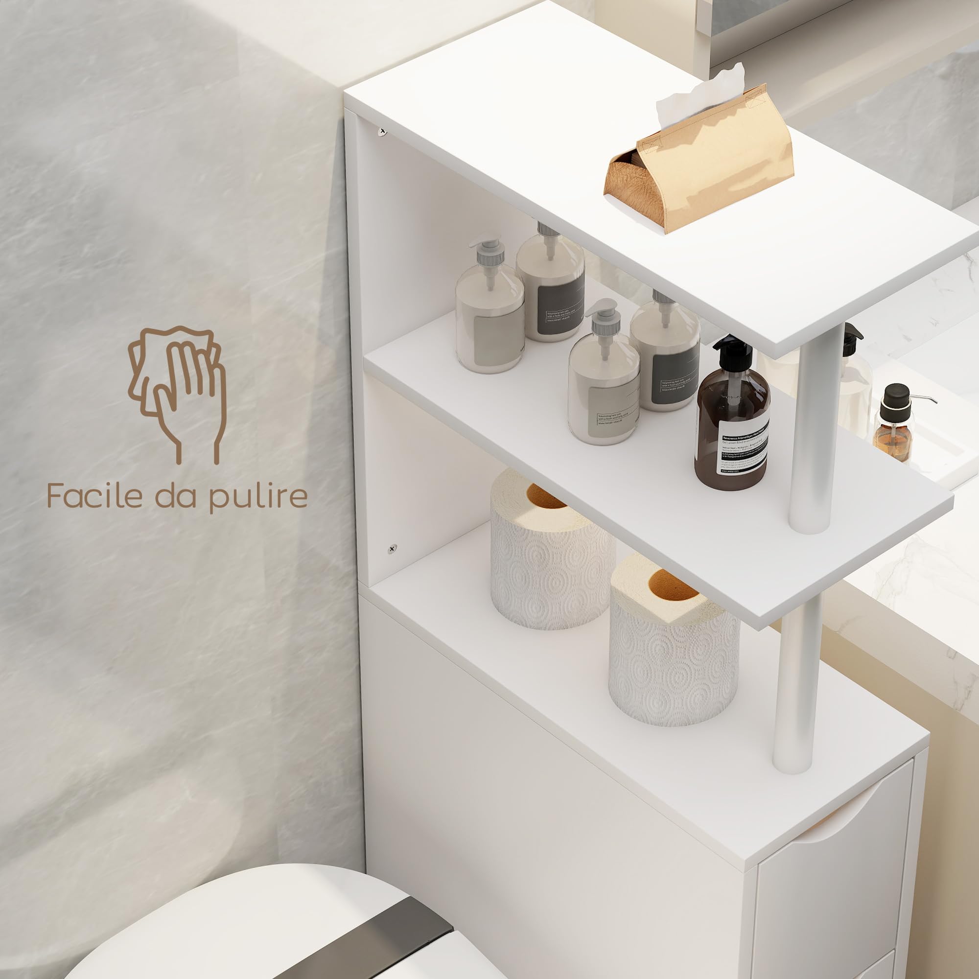 HOMCOM Mobile Bagno Slim, con Cassetti e Ripiani, 20x45x115 cm Bianco | Mobiletto Bagno Salvaspazio, con Cassetto e Rotelle, Colonna per Sala da Pranzo Soggiorno