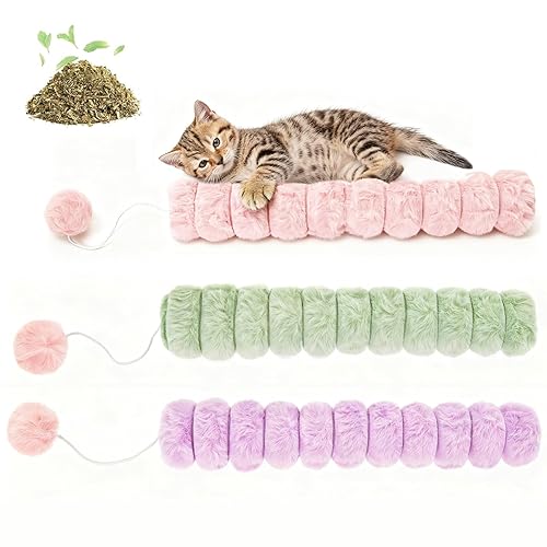 PATTEPOINT Cat Toy Pillows 3 Pack, Quiet Long Catnip Cat Kicker Toys for Indoor Cats, Interactive Kitten Toys, 14.6in/37cm - Quiet 3pcs
