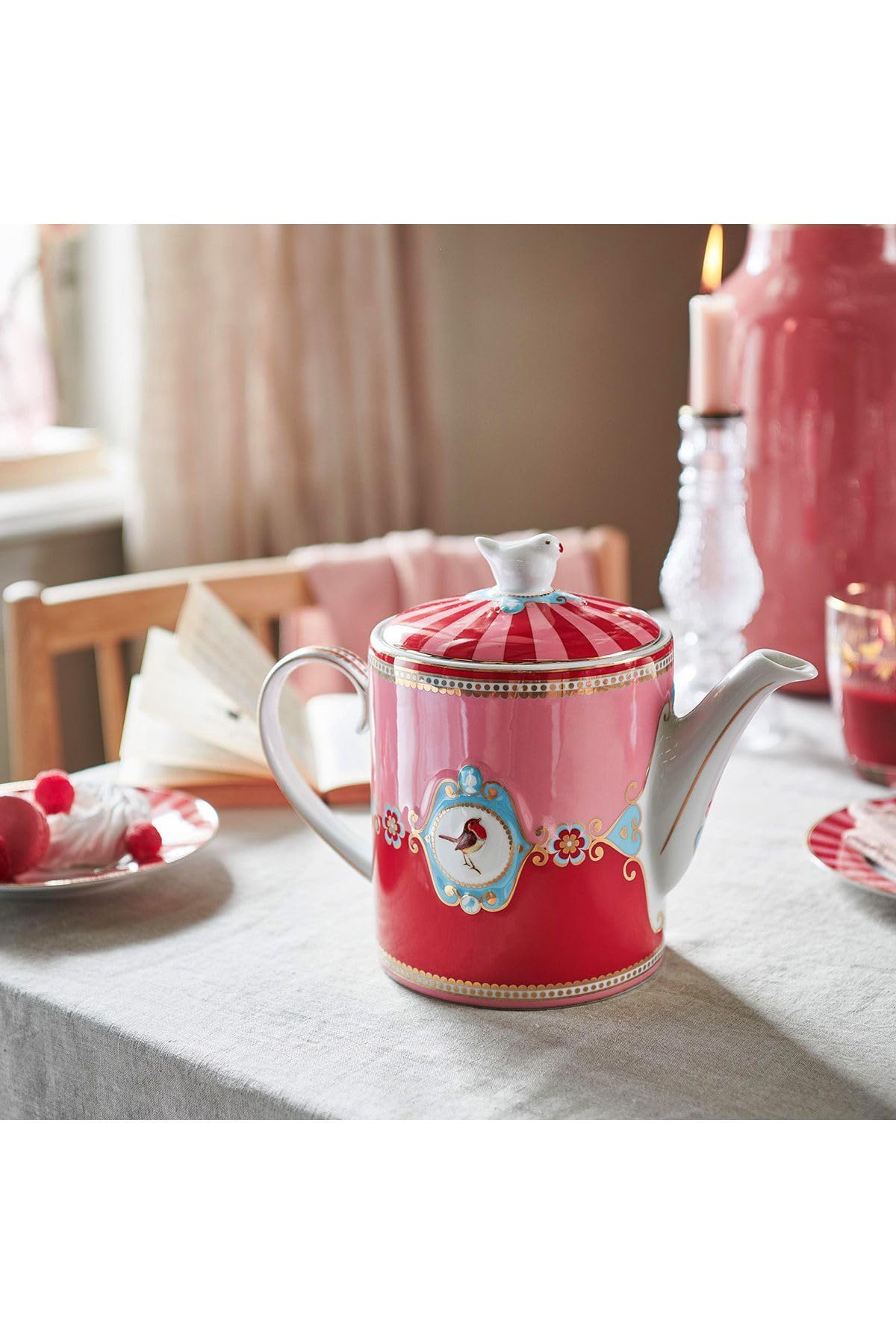 Pip Studio Love Birds Medallion Teekanne rot/pink 1,3l