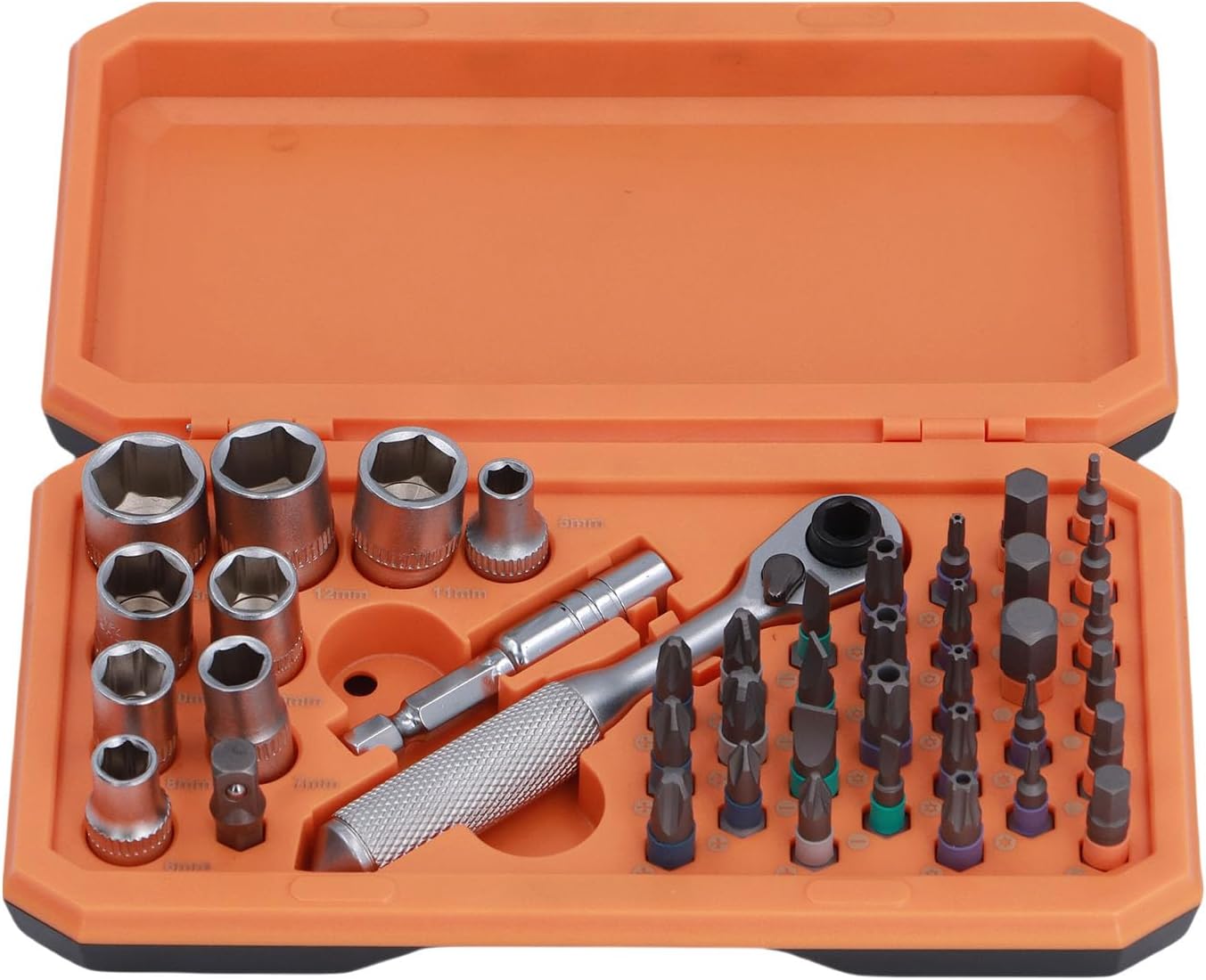 42 in 1 Ratchet Socket Wrench Set S2 Driver Bit Kit Mechanical Furniture Bike Repair Orange Box