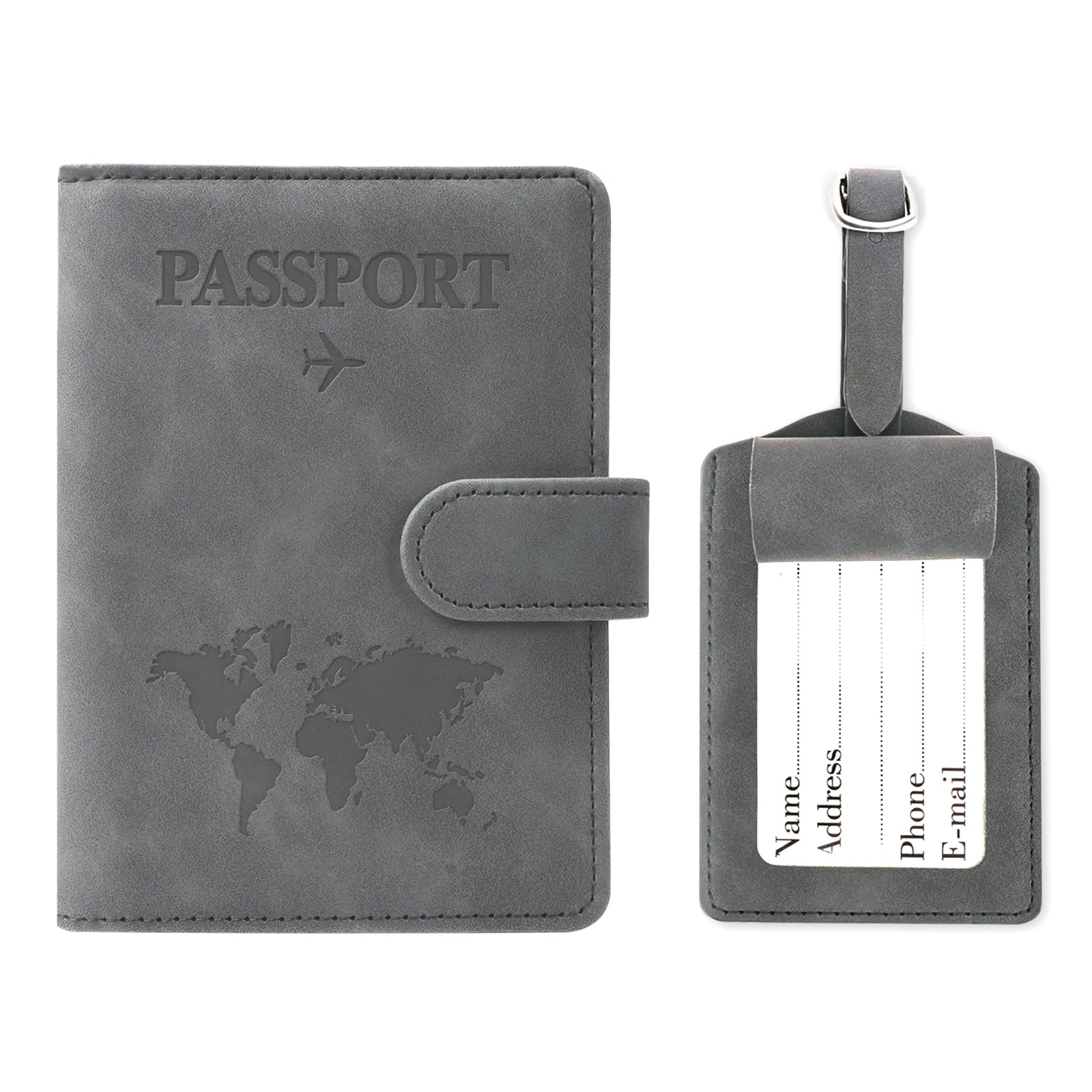 GADITIEK Reisepasshülle und Kofferanhänger Set, Kunstleder Passport Hülle mit Kofferanhänger Flugreise, Reisepass Hülle mit RFID-Blocke für Kreditkarten Personalausweise Reisedokumente Reise Zubehör