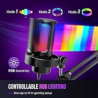 Vista 3 de Kit de micrófono USB para juegos FIFINE, micrófono para transmisión de PC con luces RGB, silencio, perilla de ganancia, brazo articulado de metal