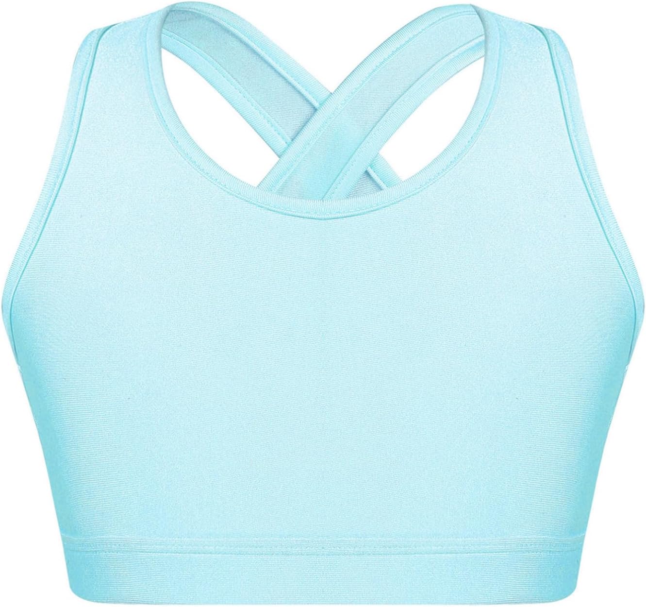 Girls Kids Criss Cross Back Mock Neck Crop Tops Bra for Ballet Dance Sports Workout Activewear