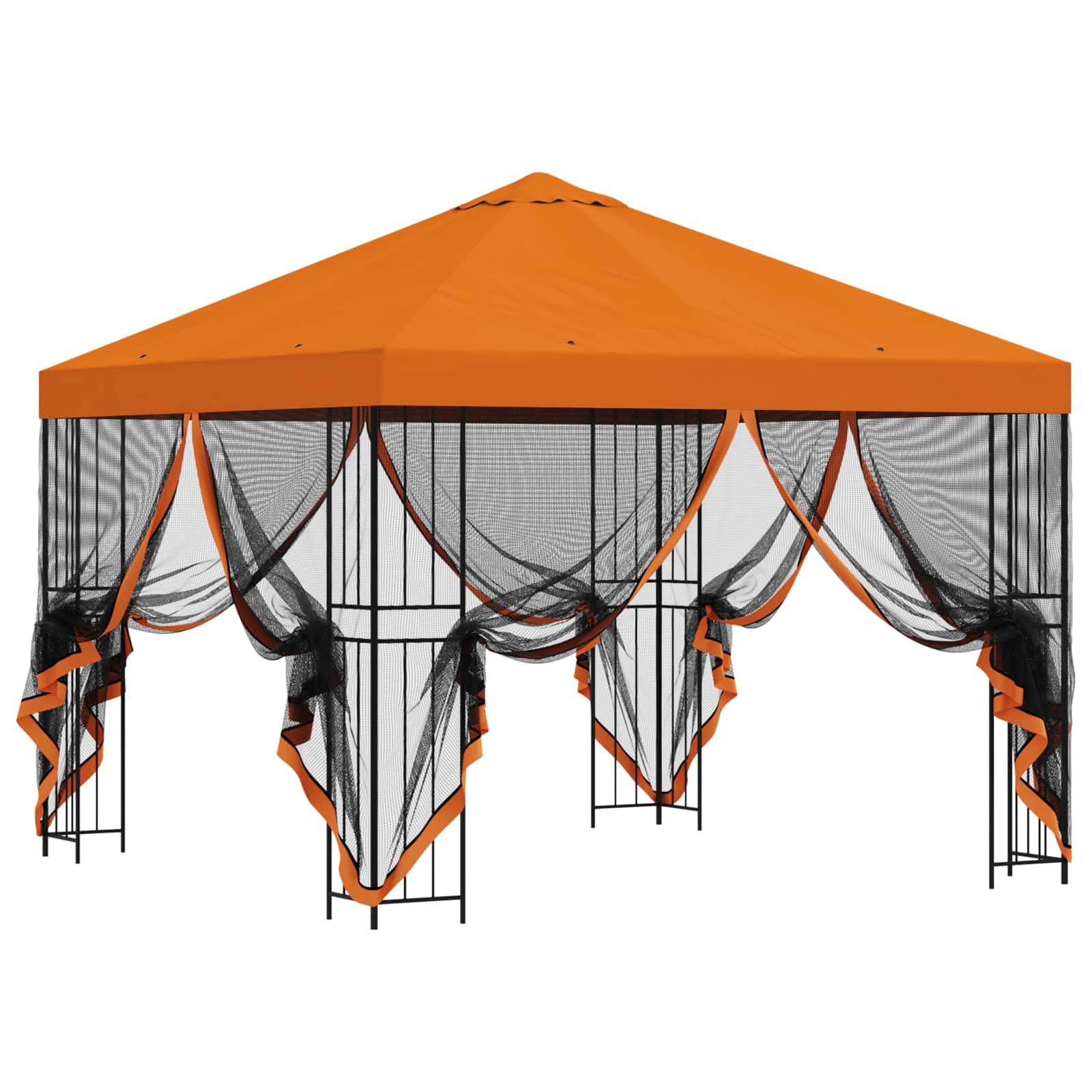 Pawilon ogrodowy ze ścianami bocznymi 3 x 3 m, pomarańczowy, odporna na warunki atmosferyczne pergola z wodoodpornym dachem, stabilna rama stalowa, system wentylacji, idealny na taras, do
