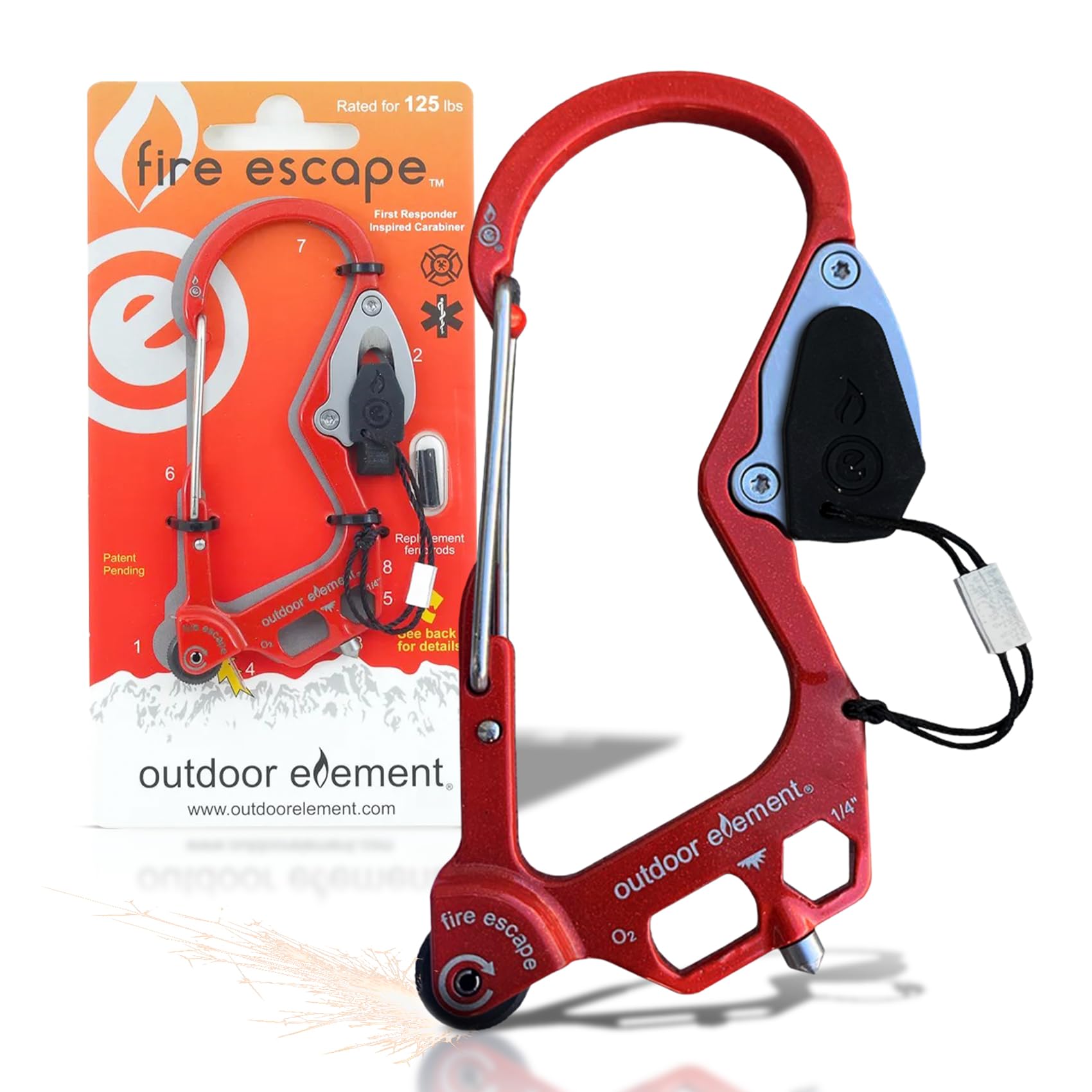 Fire Escape, Emergency Escape Tool, Seatbelt Cutter, Window Breaker, Multi Tool, Fire Starter, Carabiner, and Much More