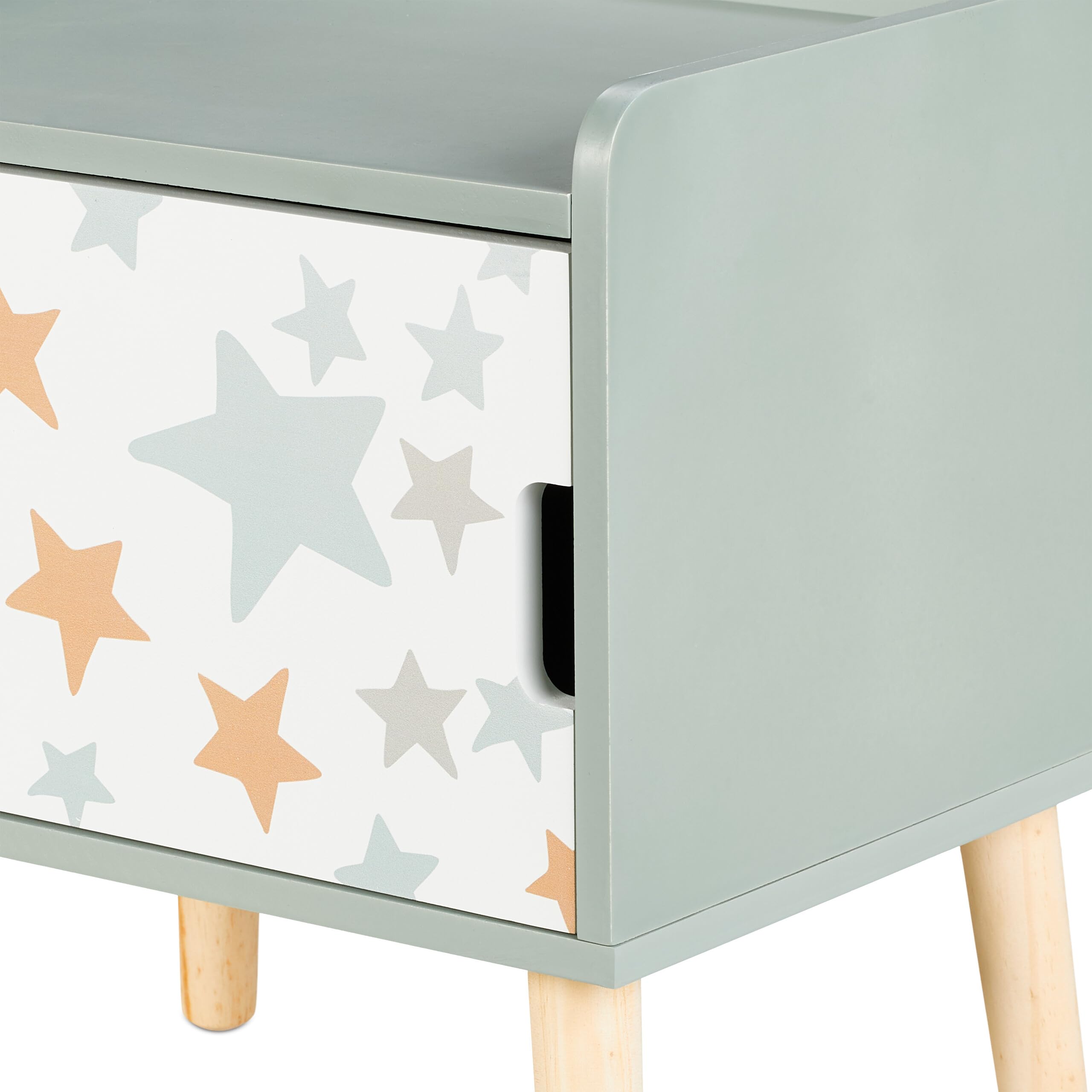 Relaxdays Mesita de Noche Infantil, con Puerta, 41x40x30 cm, Mueble Niños, Cómoda Estrellas, Madera, MDF, Multicolor, Tablero de Fibras