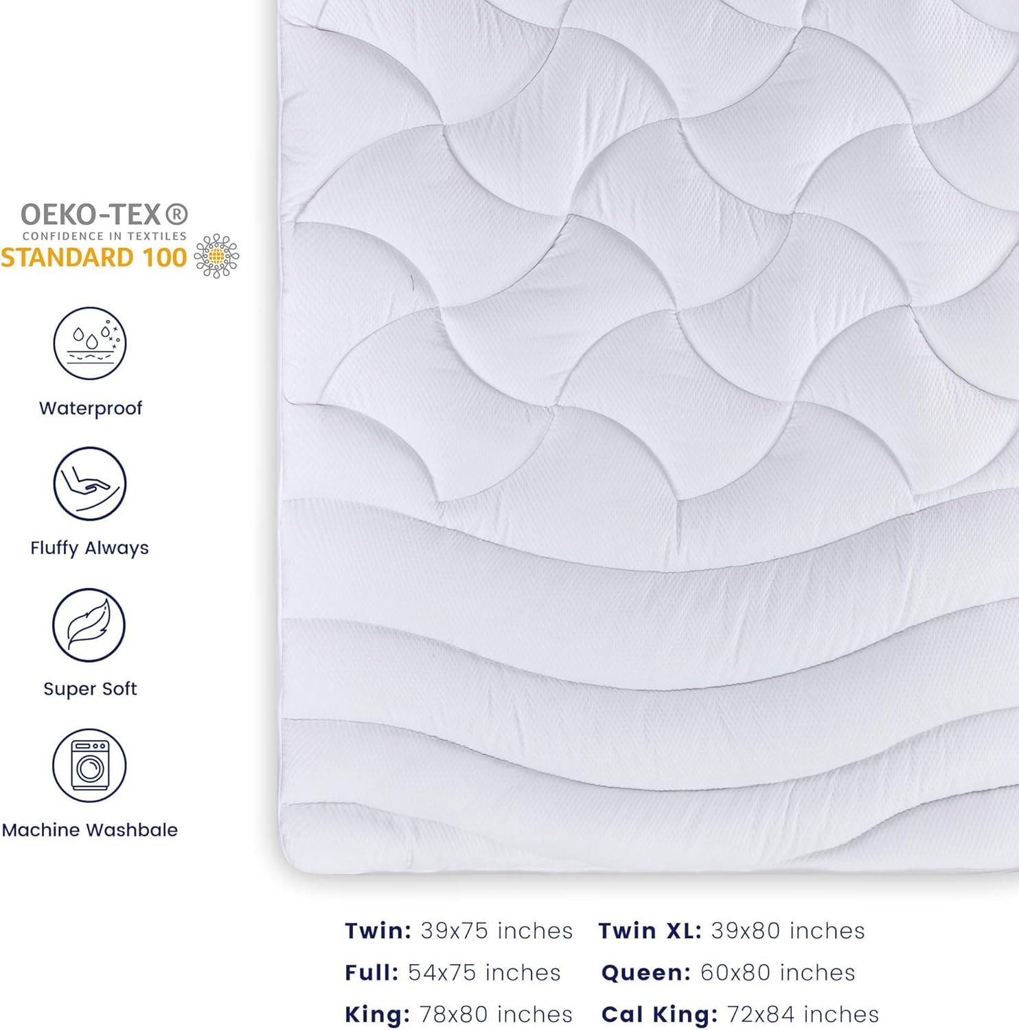 SLEEP ZONE Waterproof Twin Mattress Topper for College Dorm, Cooling Breathable Mattress Cover, (White, Twin)