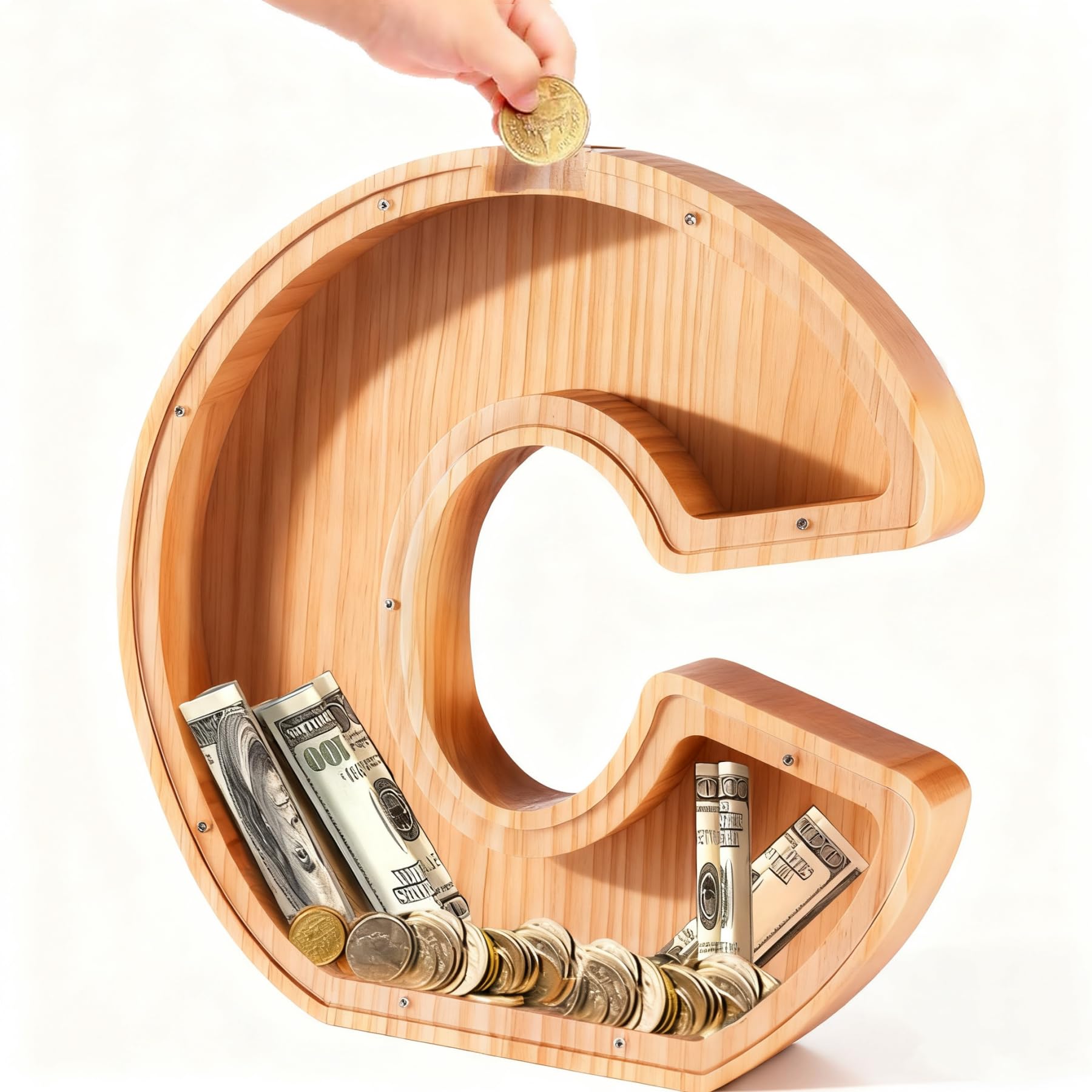 Bemaystar Wooden Letter Piggy Bank for Kids, Money Box for Kids, Lovely Alphabet Initial Letters Piggy Banks for Boys Girls, Coin Bank, Birthday Gift