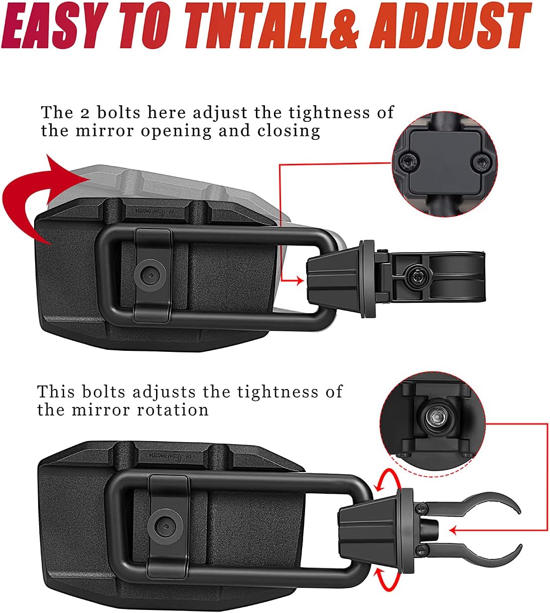 UTV Side Mirrors for 1.65"-2" Roll Cage, Aluminum Solid Bracket,2023 New UTV Mirrors,Adjustable Satisfactory Viewing Angle Compatible with Polaris RZR,Can Am,Kawasaki Mule,Honda Pioneer SXS