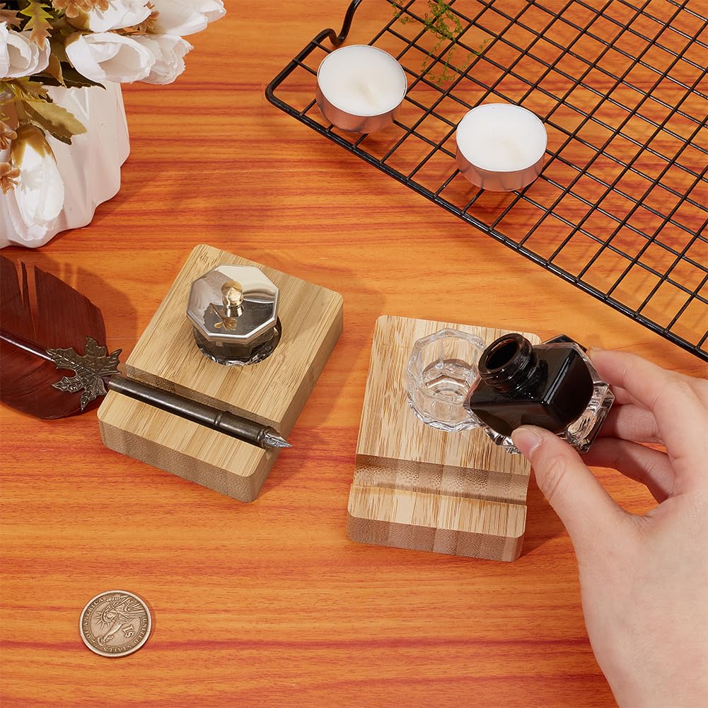 BENECREAT 2Sets Wood Ink Bottle Holder, Desktop Pen Holder with 8ml Ink Bottle Container for Liquid Storage, Painting and Calligraphy Enthusiasts, Slot: 12.5mm - Image 3