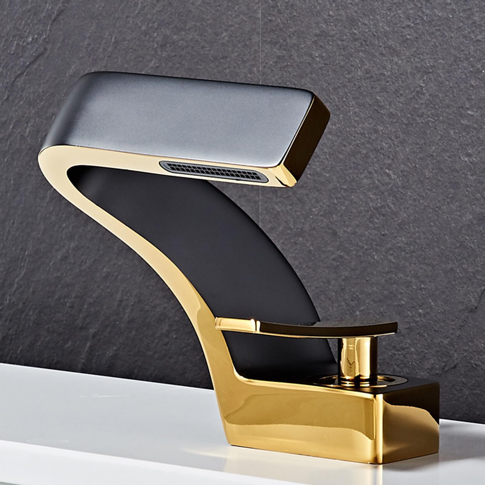 HCFYAUIS Modern Bathroom Sink Mixer Tap Brass Black & Gold Waterfall Basin Faucet Single Lever