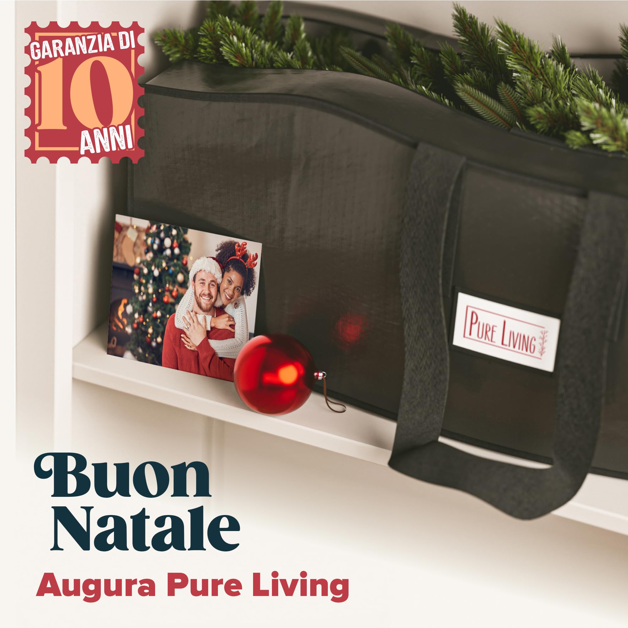 Albero di Natale Artificiale Premium 120cm – Rami Realistici e Densi, con Supporto in Legno e Borsa per il Trasporto – Albero Artificiale di Pure Living