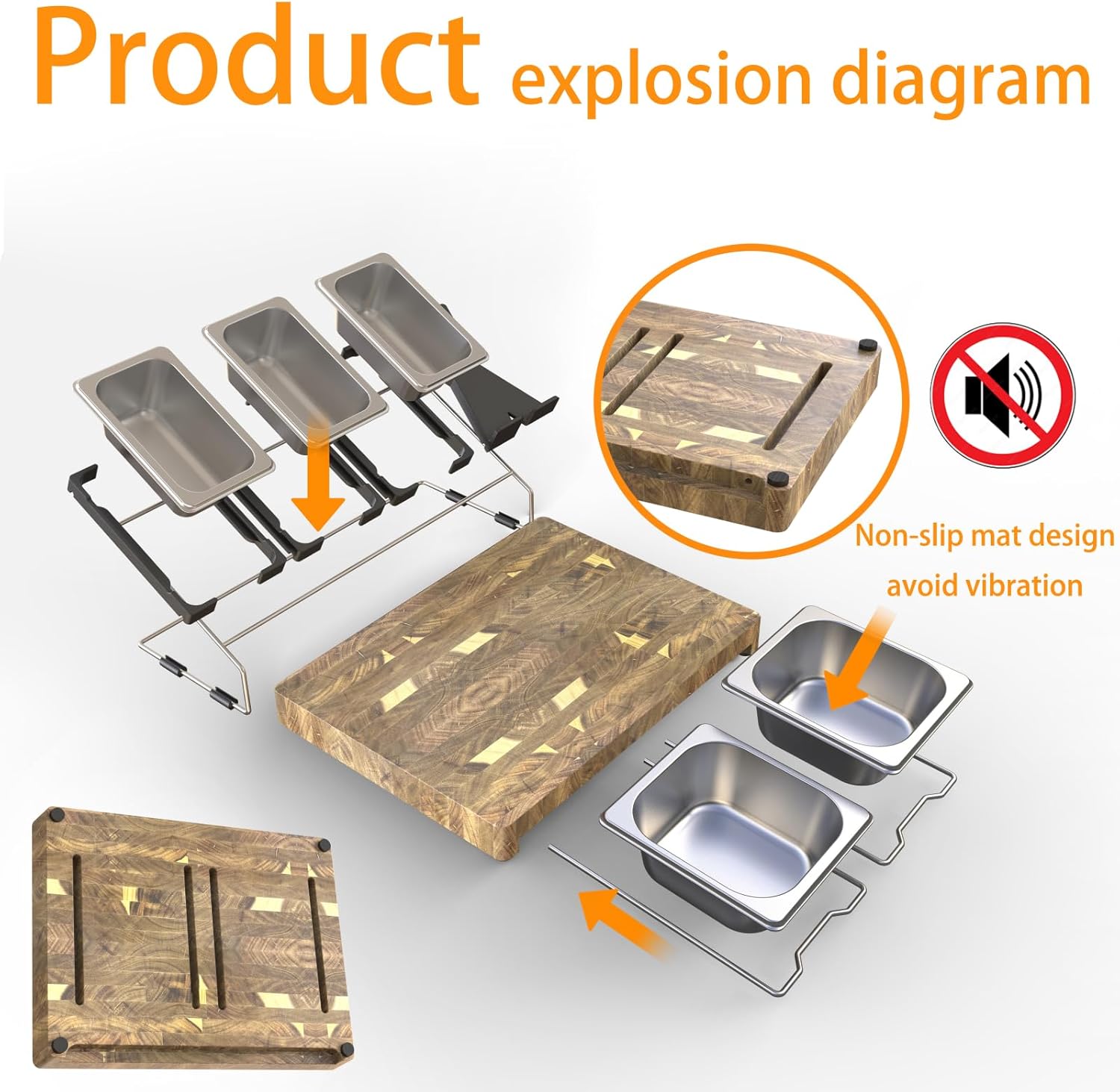 Acacia Wood Cutting Board with Containers - Prepdeck meal prep station for Kitchen, End Grain Cutting Board with Stainless Steel Food Container, Fixed Brackets, and Non-Slip Foot Rests