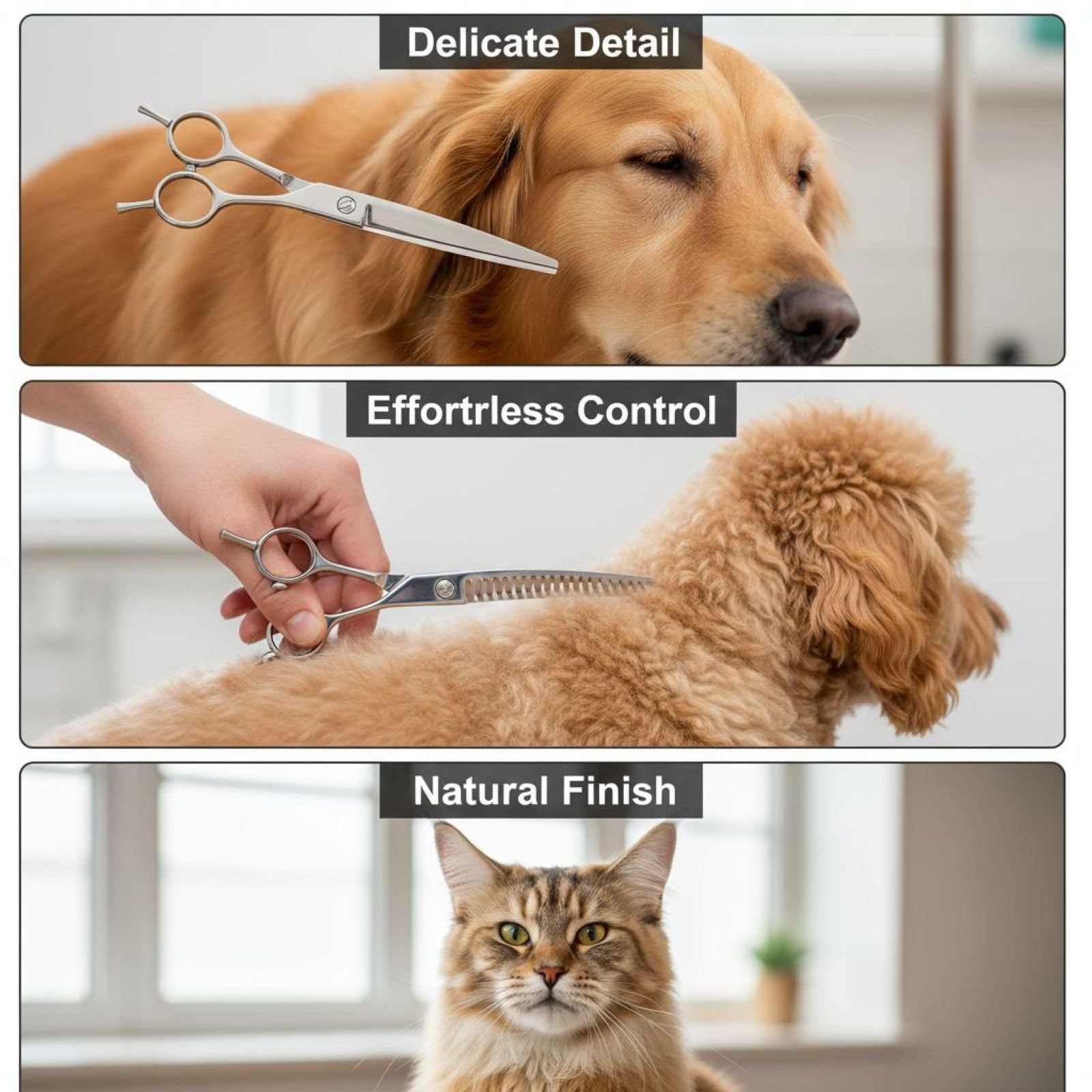 Ciseaux de toilettage courbés pour chiens, chunkers professionnels, acier inoxydable, 6,5 in/17 cm, ciseaux effileurs pour chats et chiens, soin du poil des animaux
