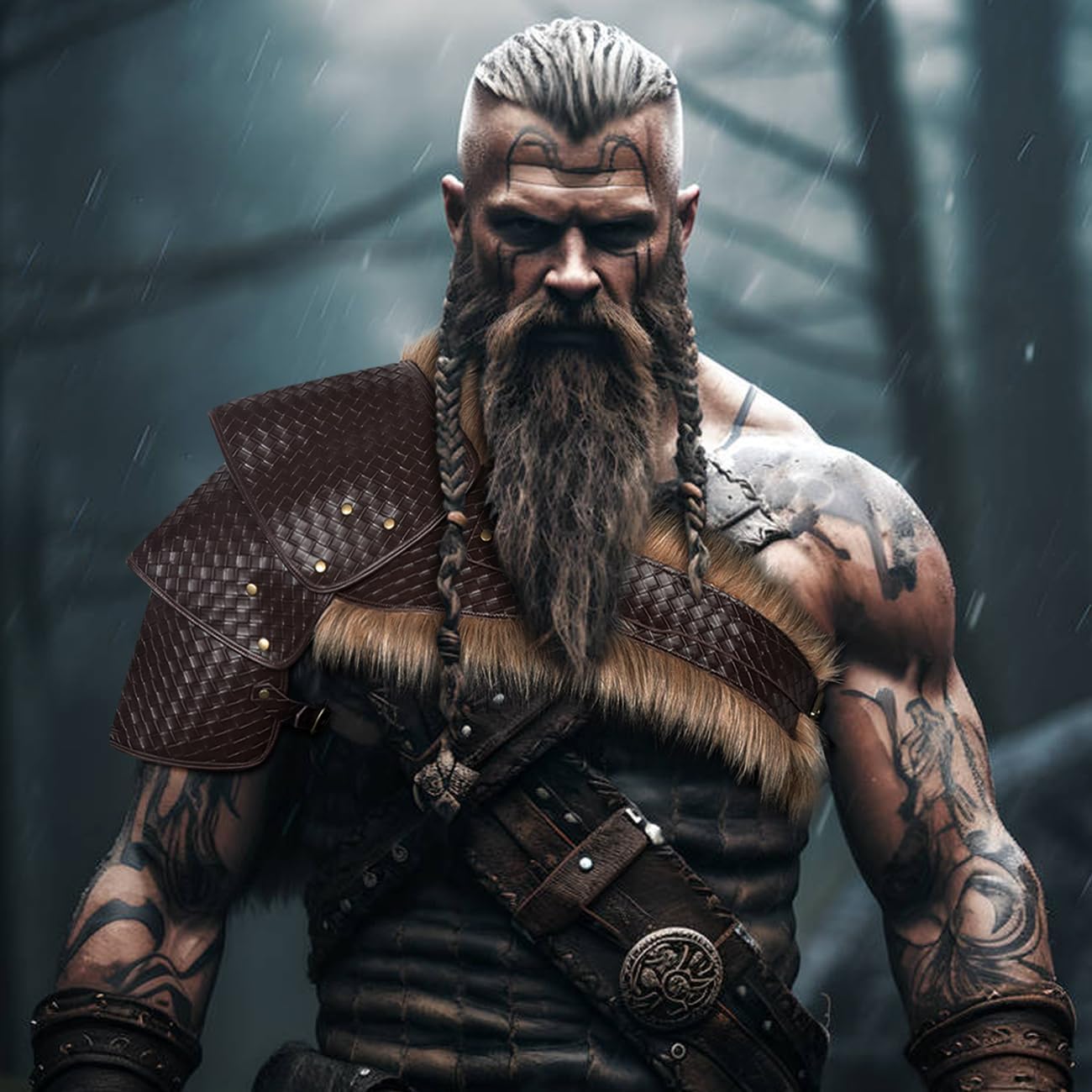 L'VOW Medieval Leather Pauldron Single Shoulder Armor Viking Accessories for Men Ren Faire LARP Cosplay - Image 3