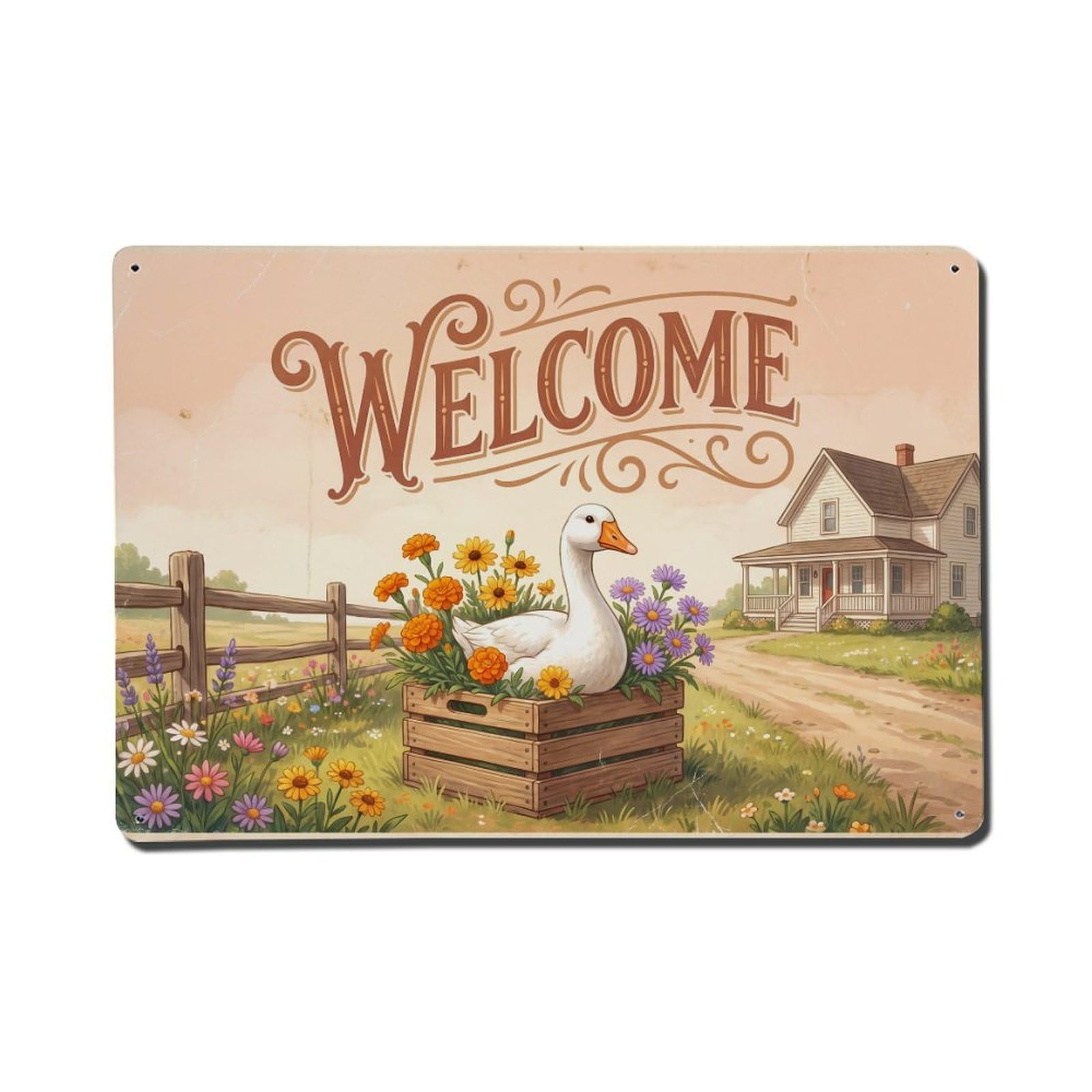 Vintage Welcome Goose Rustic Charm Metal Tin Sign
