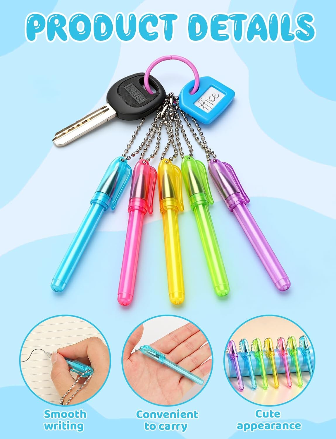 Mini Keychain Pens 52PCS, Bulk Ballpoint Pens Pocket Pen with Keyring image 3
