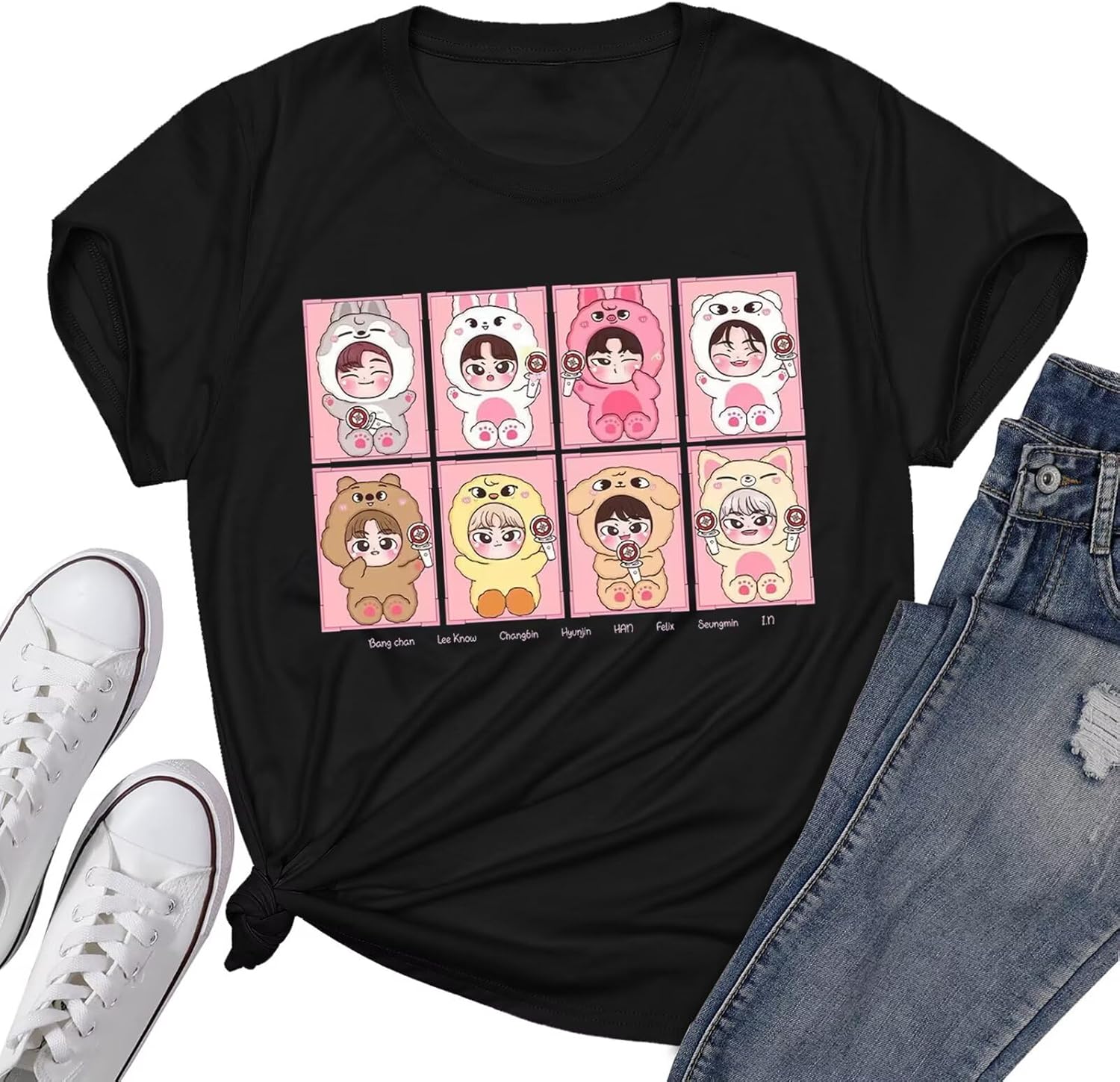 Felix Hyunjin Bangchan Shirt Lee Know Changbin Han Seungmin I.N Concerts Fans Support Tee Shirts Merch