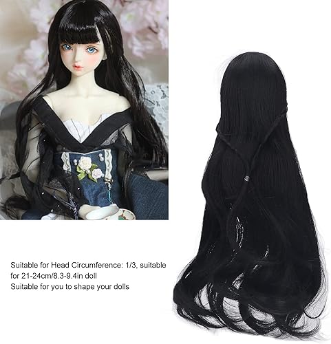 Miniatura 5 de TOPINCN Muñeca larga peluca regalo Es053 cubierta de cabeza suave rizado 3 centavos pelo largo muñeca peluca peluca rizada muñeca fabricación (negro)