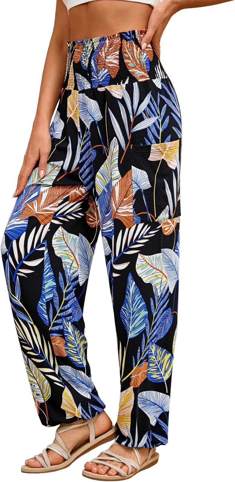 QIANXIZHAN Women's Harem Pants, High Waist Yoga Boho Trousers with Pockets