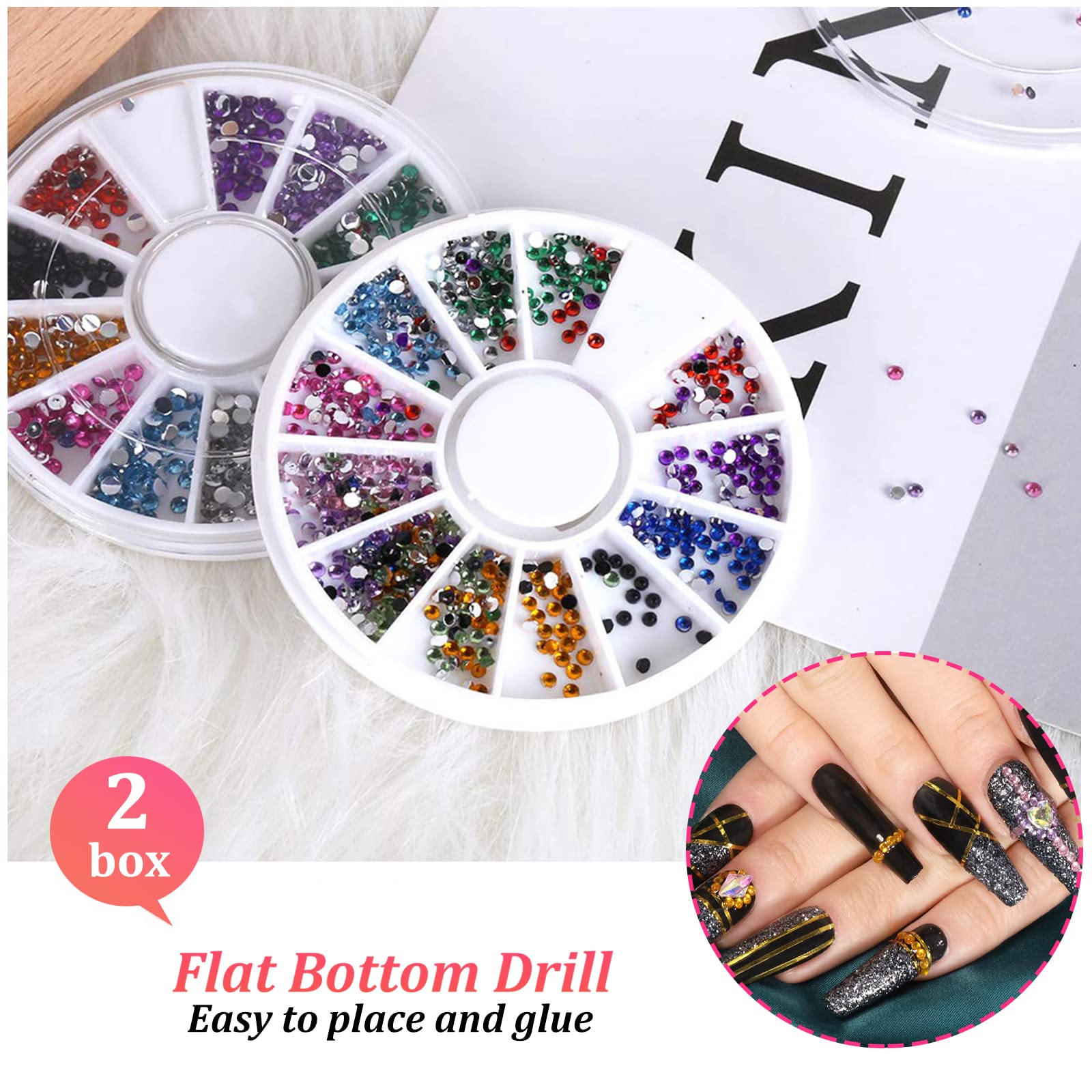 JOYBOY Kit de Nail Art Pinceau,Nail Art Design Set avec 15 Peinture Brosse à Pinceaux,2 Boîtes Ongles Strass et 1 Boîte de Papier D'aluminium,Ensemble de Pinceaux à Ongles 107pcs Nail Art Kits