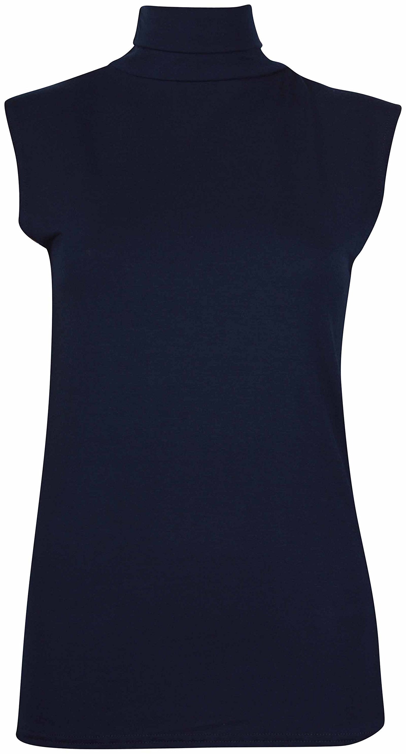Womens Sleeveless Ladies Stretch Turtle Polo Roll Neckline Vest Plain T-Shirt Jumper Top (20-22, Navy)