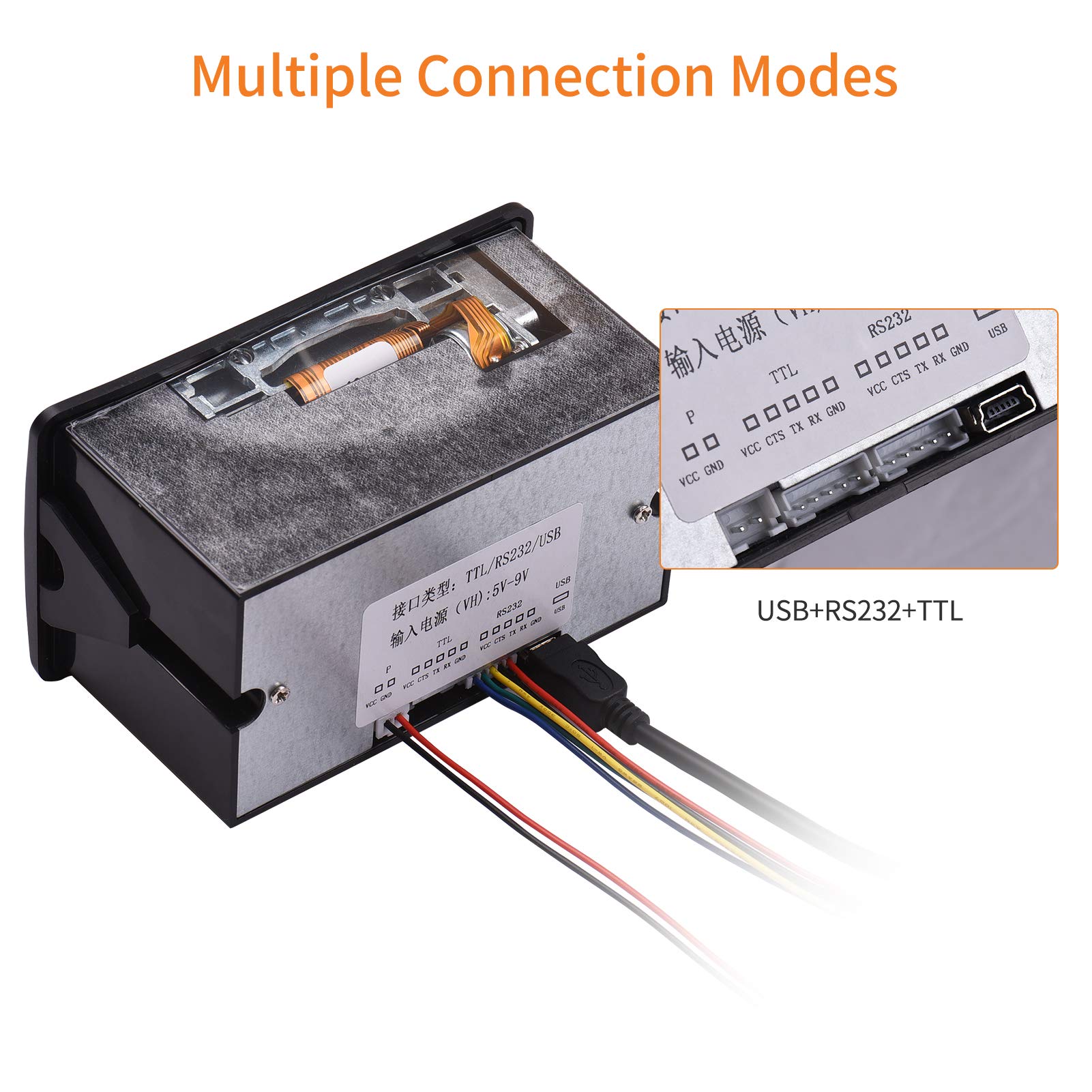 Modulo di stampa miniaturizzato 58 mm con stampante termica integrata, a bassa rumorosità, con supporto per connessioni seriali USB / RS232 / TTL e comandi ESC/POS per terminali