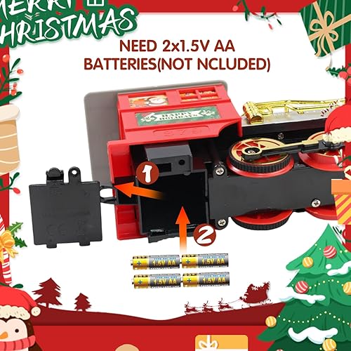 Miniatura 6 de Juego de tren de árbol de Navidad con humo, luz y sonido, motor de vapor eléctrico de juguete con silbato, decoración de tren giratorio flotante