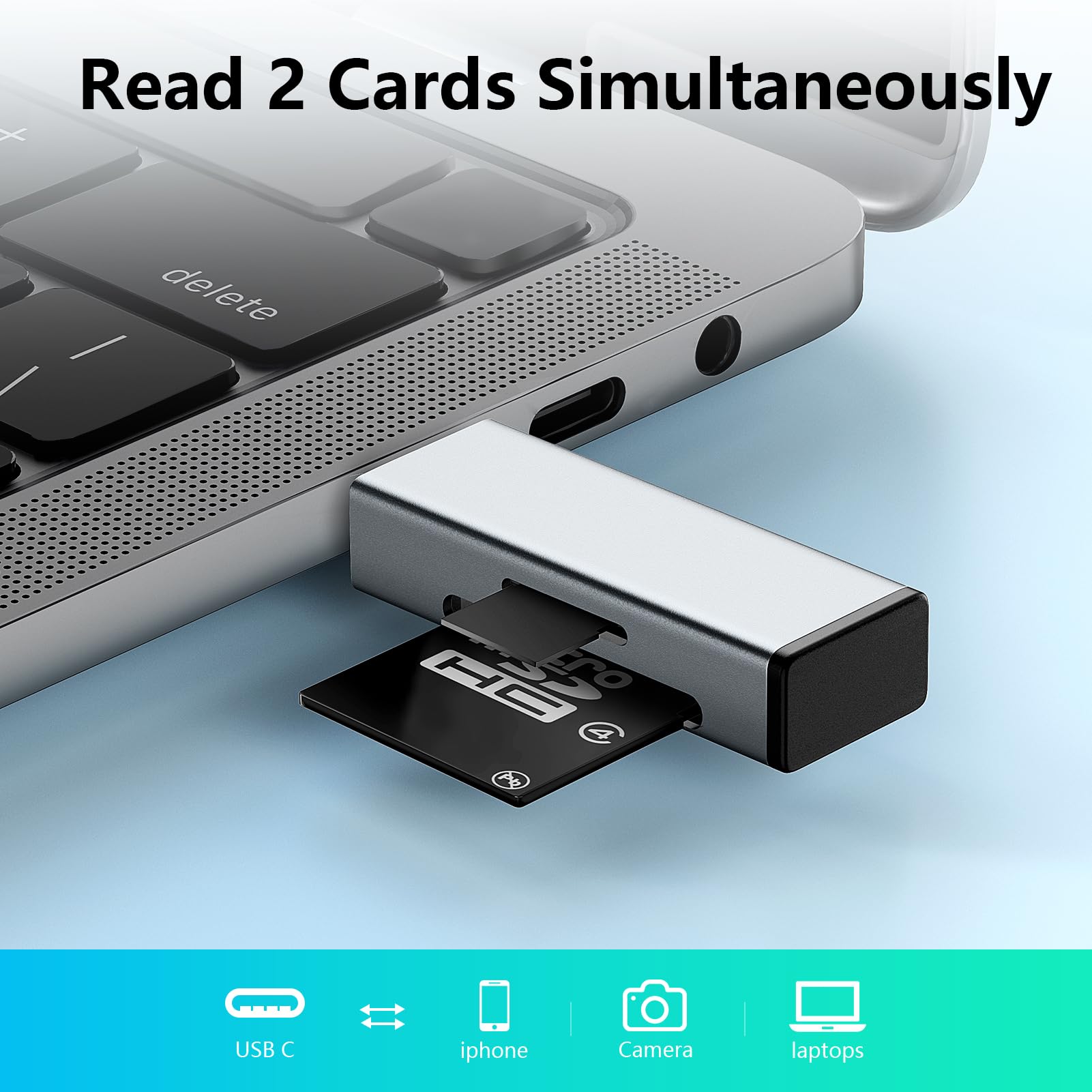 GlasFlength Czytnik kart SD/Micro SD, aluminiowy czytnik kart USB C do TF/SDXC/SDHC/Micro SDXC/Micro SDHC 2 w 1 OTG, adapter do laptopa z systemem Android (szary)