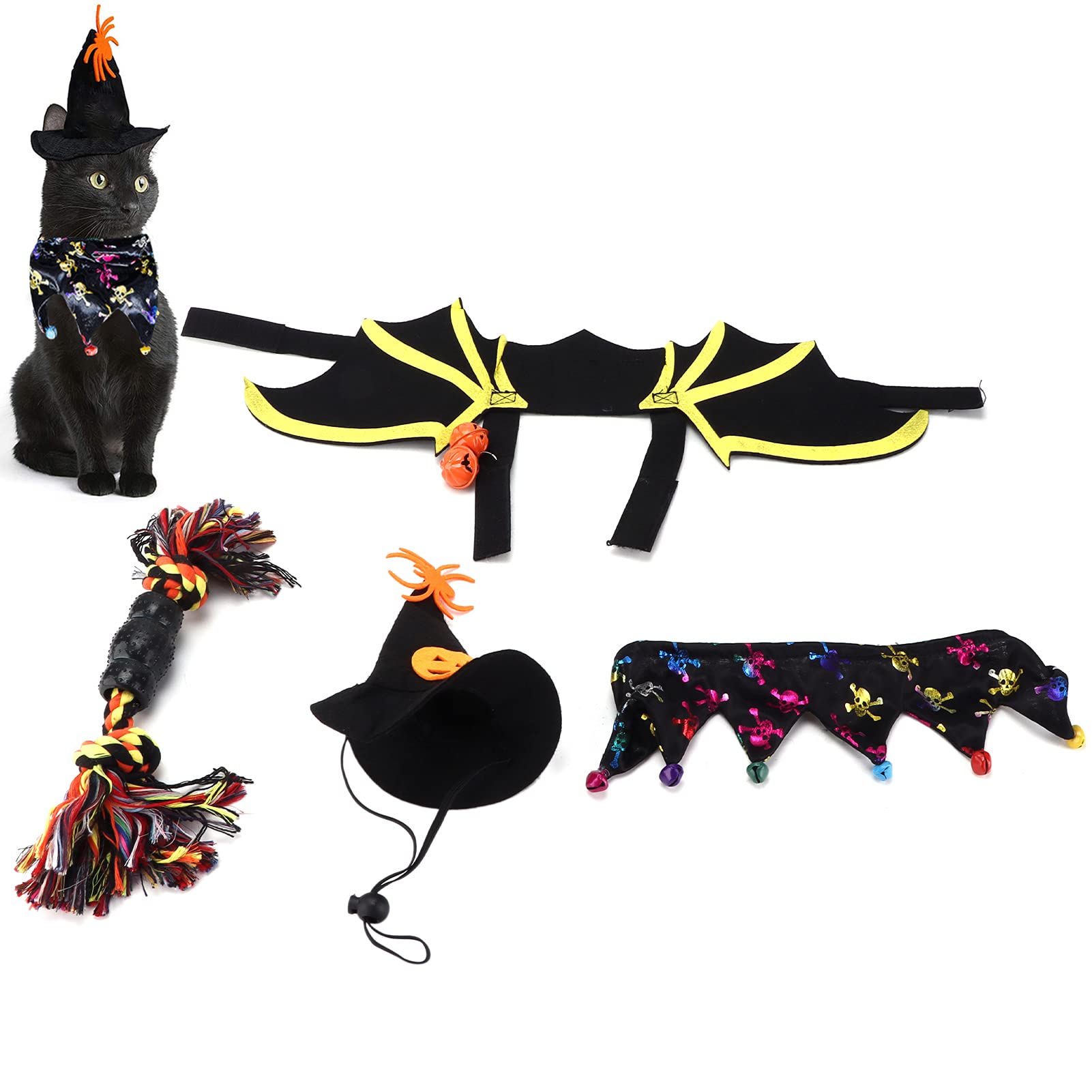 4 Pezzi Costume da Pipistrello di Halloween Costume da Animale Domestico Costume da Cane Accessori per Gatti Decorazione Festa Cosplay (S)