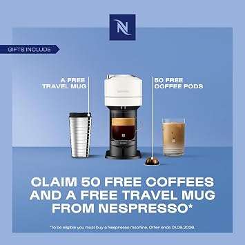 Nespresso Vertuo Next Coffee Machine by De'Longhi, Over 30 Varieties of Coffee Pods, 6 Cup Sizes, Americano, Starter Capsule Set Included, EN120.W, White