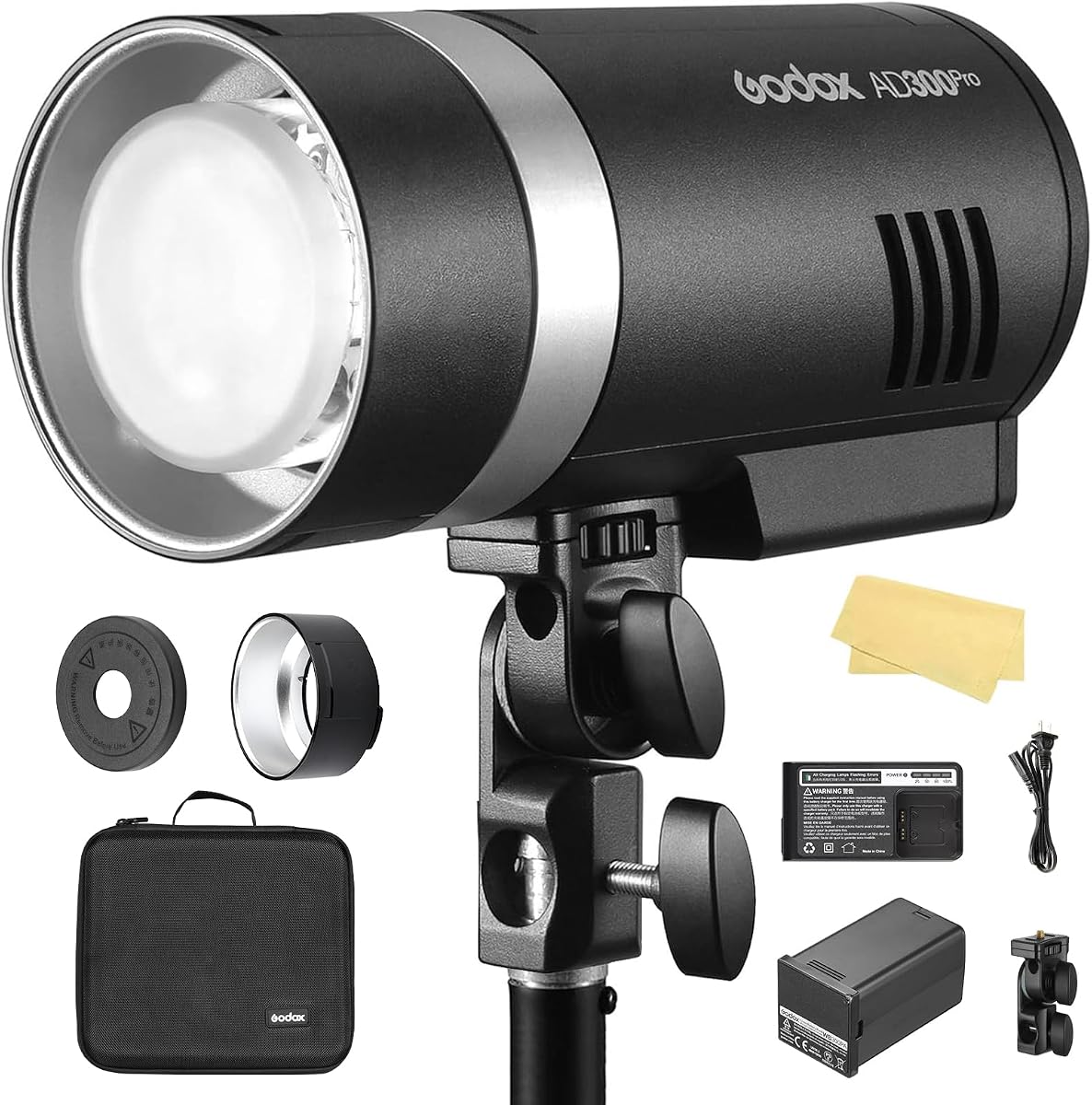 GODOX AD300Pro Outdoor Flash Strobe Monolight 300Ws 2.4G TTL HSS 1/8000s Portable Flash Speedlite with Bi-Color Modeling Lamp and Recharagable Li-ion Battery for Photography Outdoor Shooting Jet Black