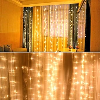 LED String Fairy Curtain Light 300 LED Lights 8 Modes Control Decoration USB Powered Lights for Curtain Christmas Bedroom Party Wedding Home Garden(9.8ft X 9.8ft ,Warm White)