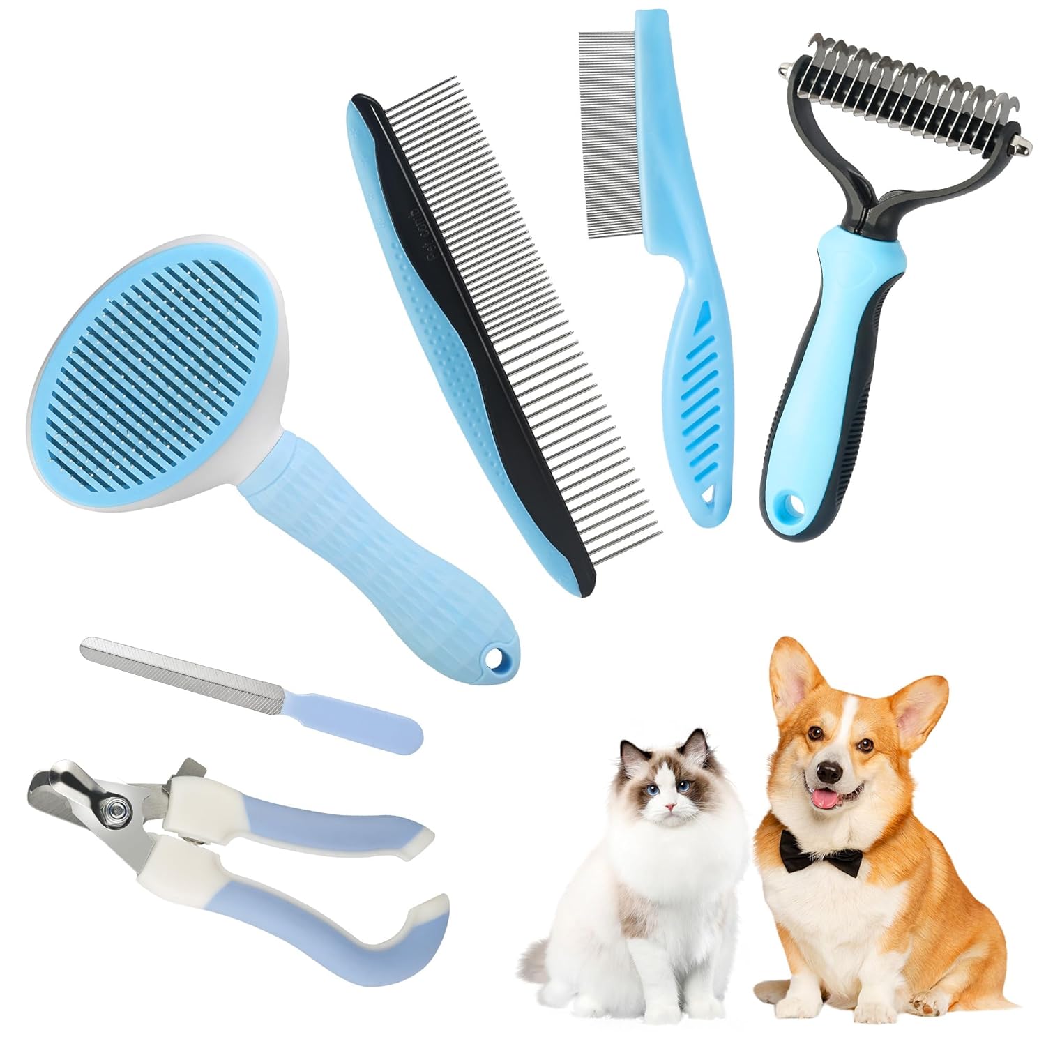 6 In 1 Dog Brush Dog Grooming Kit Undercoat Rake, Slicker Brush, Deshedding Comb, Nail Clipper for Long & Short Haired Dogs & Cats 6 In 1 Dog Brush Dog Grooming Kit Undercoat Rake, Slicker Brush, Deshedding Comb, Nail Clipper for Long & Short Haired Dogs & Cats