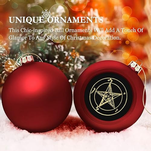 Miniatura 4 de Baphomet dorado de pentáculo invertido, peltre satánico, de cabra satánica, adornos de bolas grandes para colgar en el árbol de Navidad, para